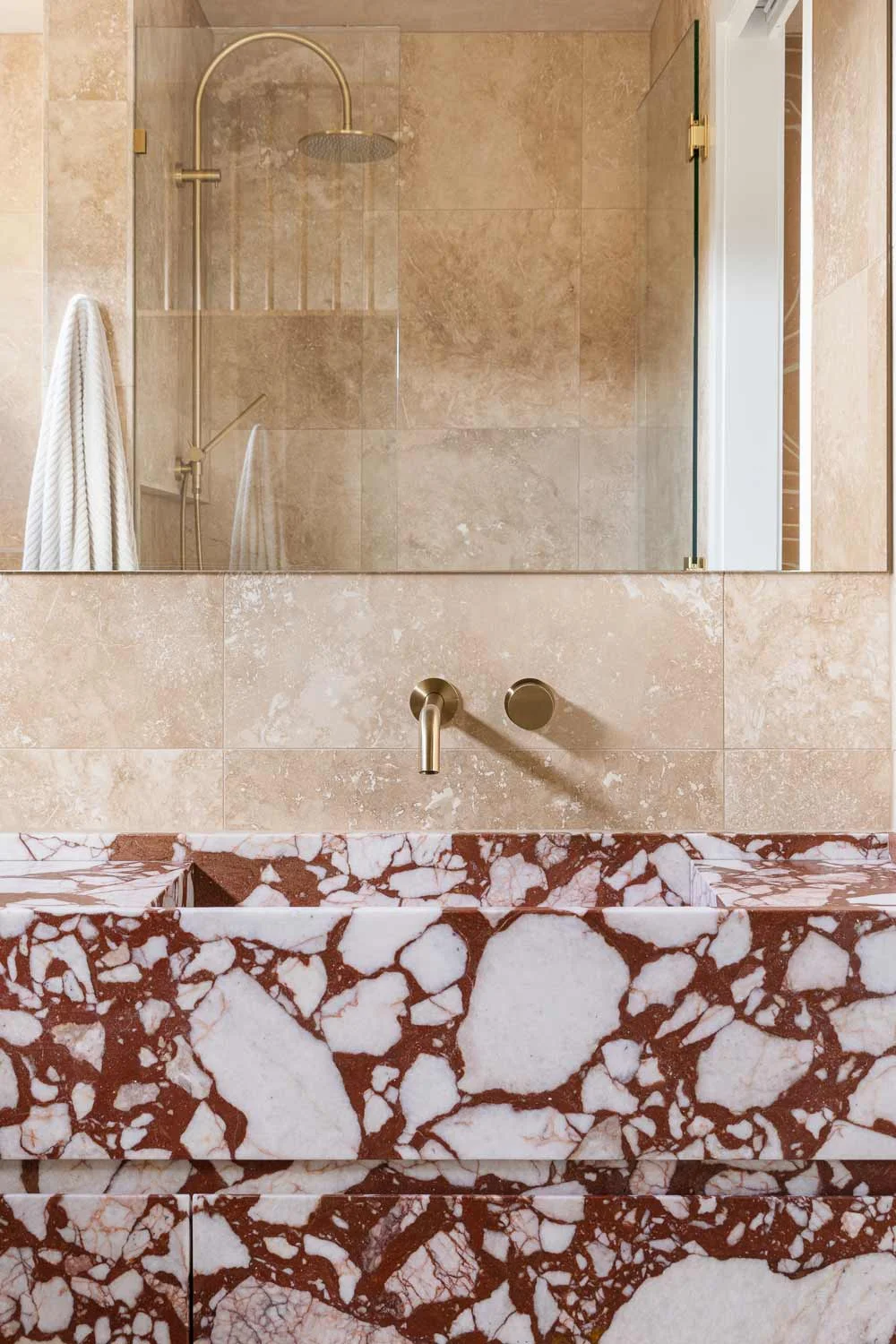 Travertine-Red-Marble-Brushed-Brass-Tapware-Basin