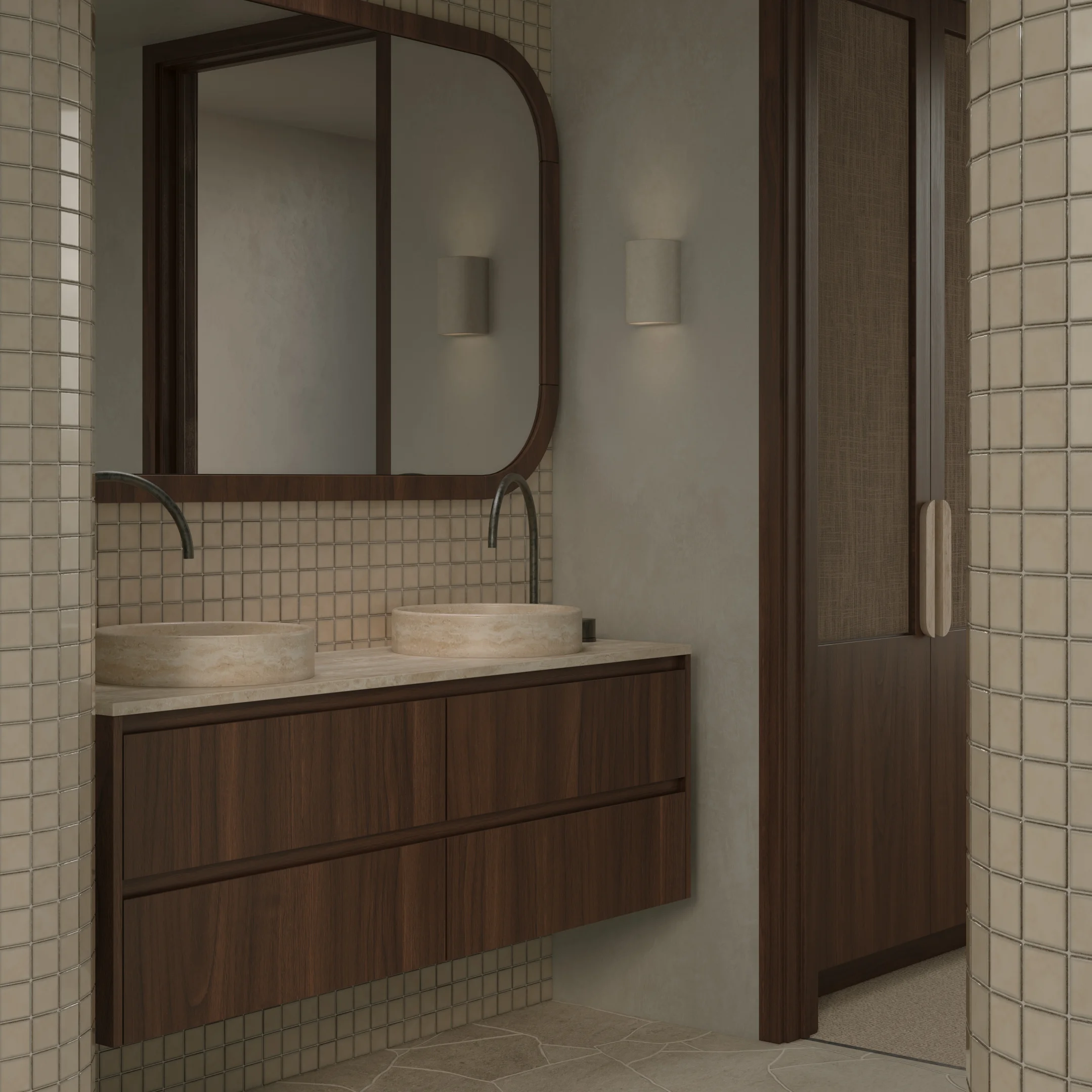 Addison Vanity 1500mm-Dark Oak Yama Square Tile-Latte Slate
