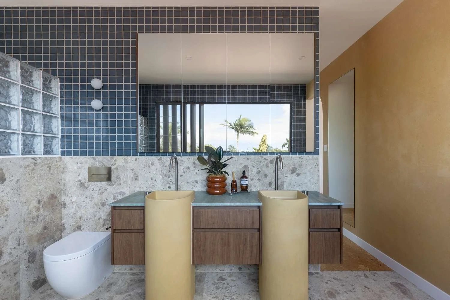 Interior Architecture Bathroom Built in Basin Glass Bricks