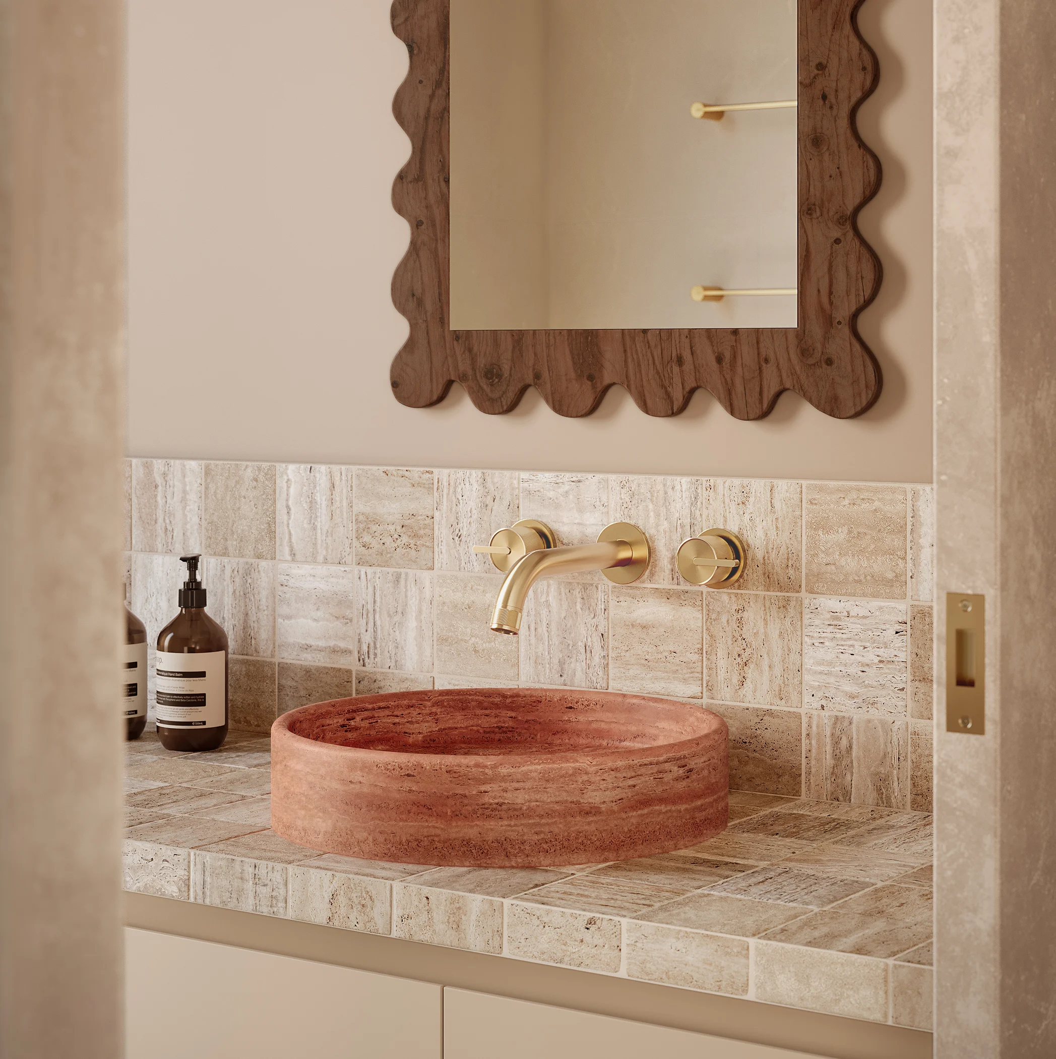 Pedra Round Basin Red Travertine V1