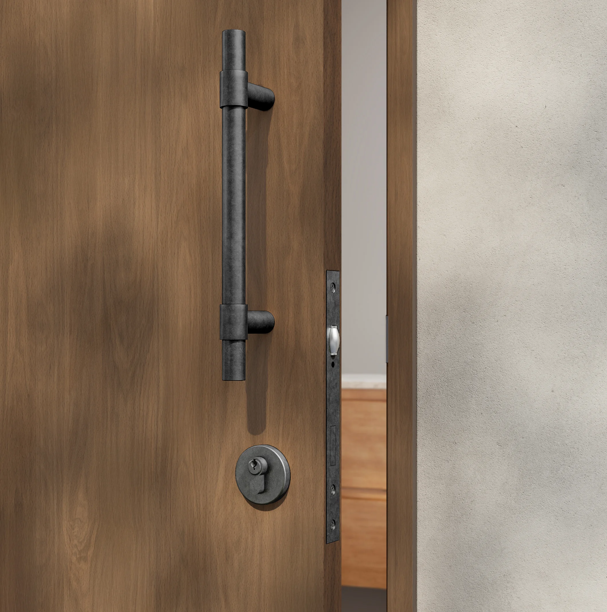 Antique%20Collection Hardware-Insetting EntryDoorPull Key%20Euro%20Cylinder CloseUpView%2001 Slate