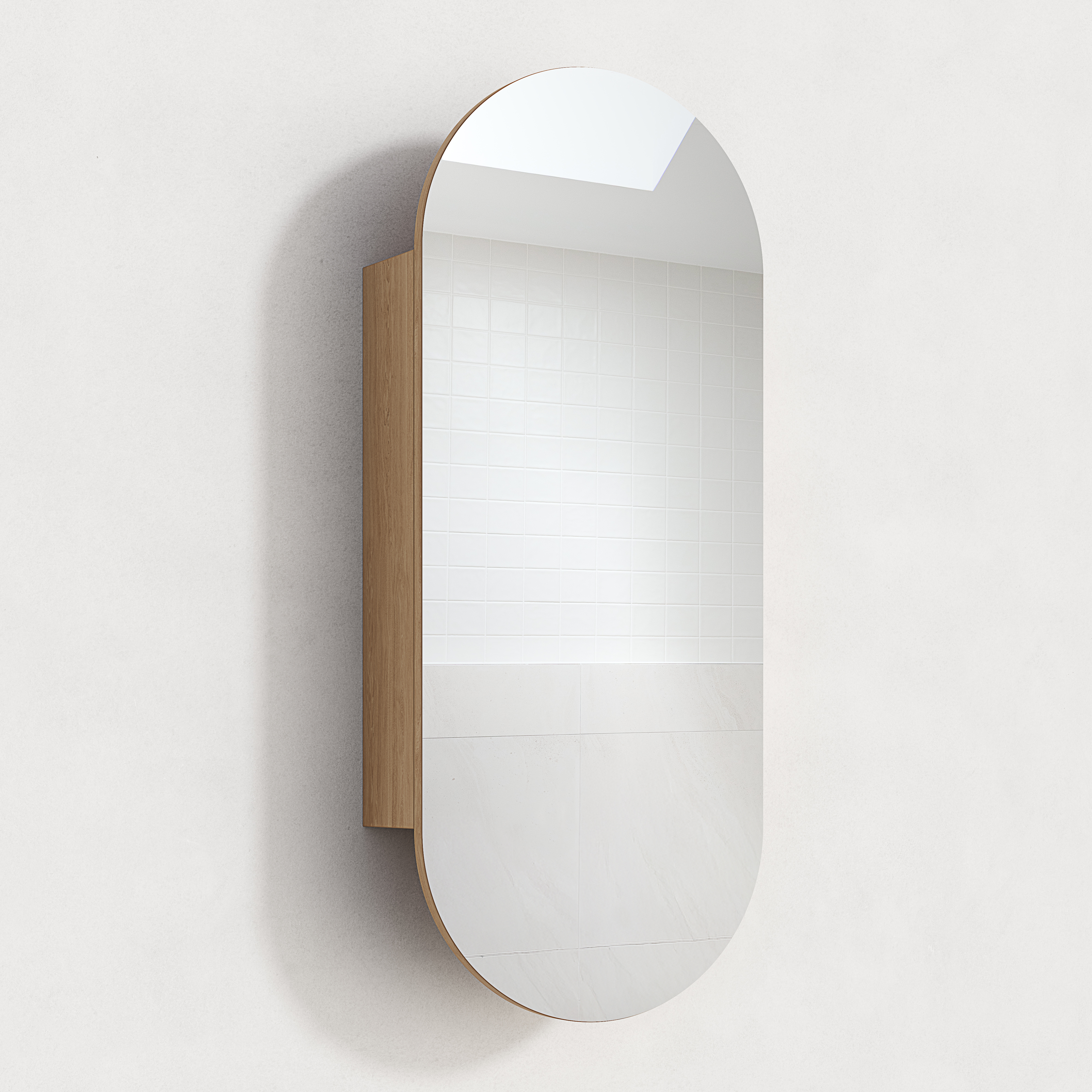 Mona Pill Mirror Cabinet - 450 x 1100mm - Pure Oak