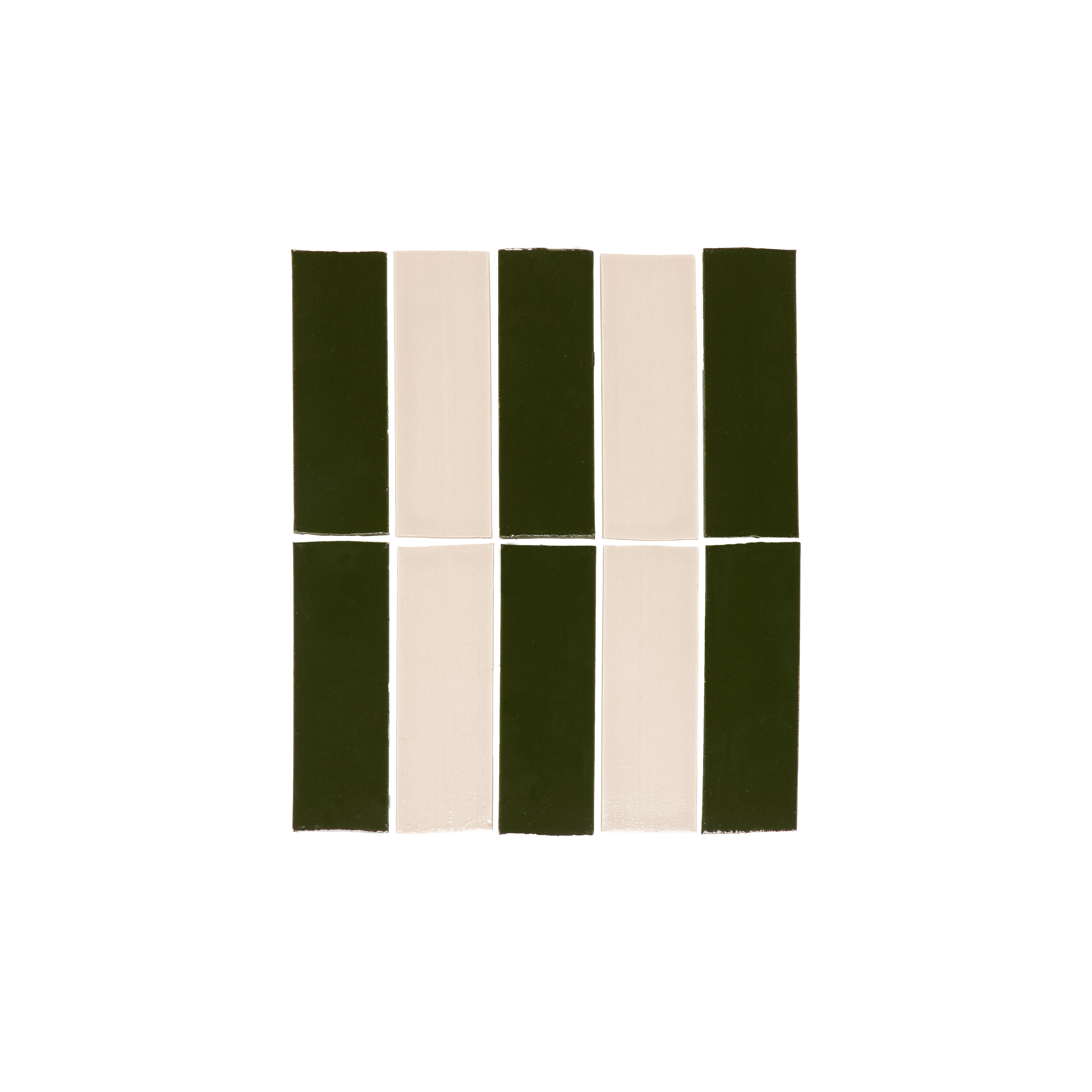 Rommani Zellige Striped Tiles - Forest Green &amp;amp; Bone