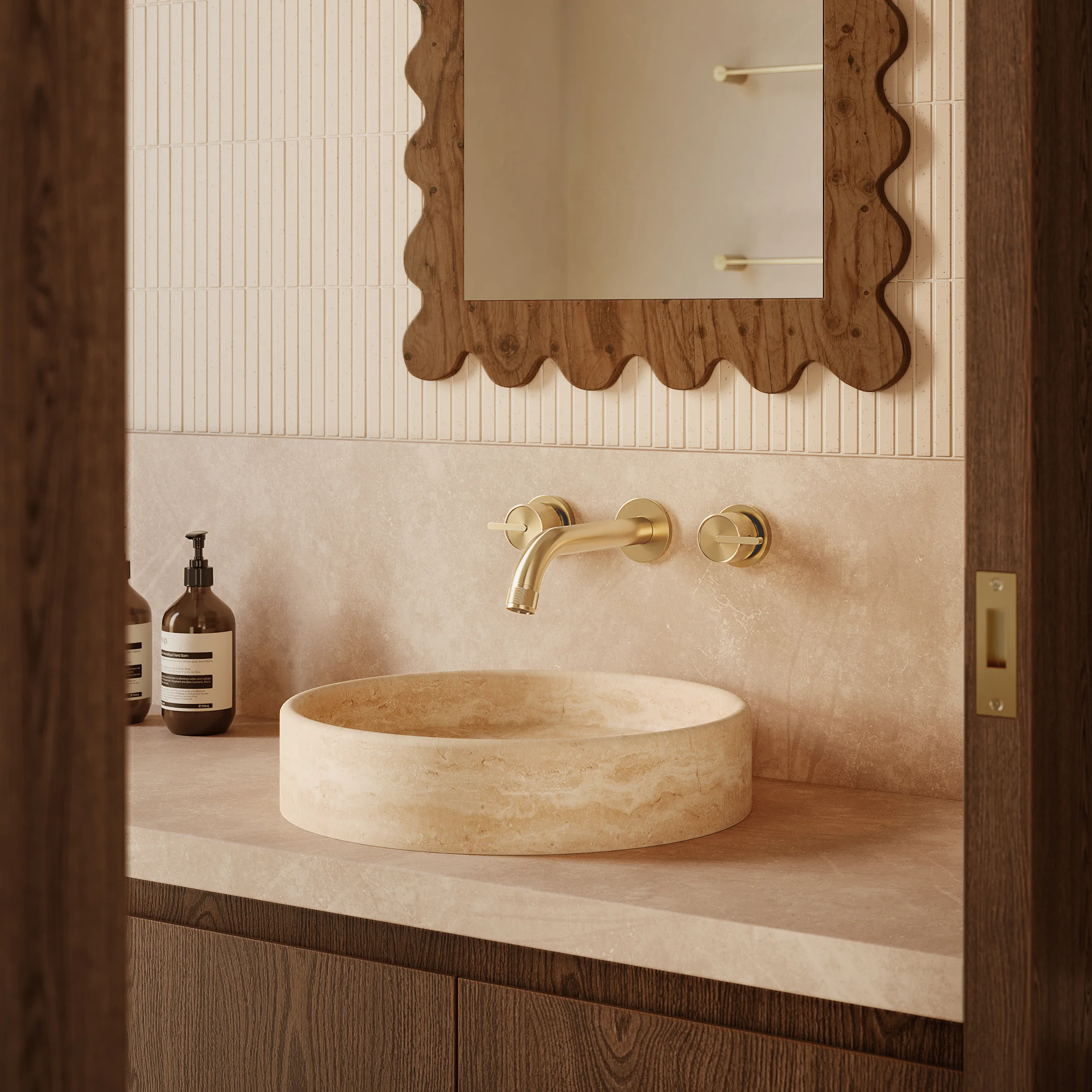 Pedra Round Basin Beige Travertine V1