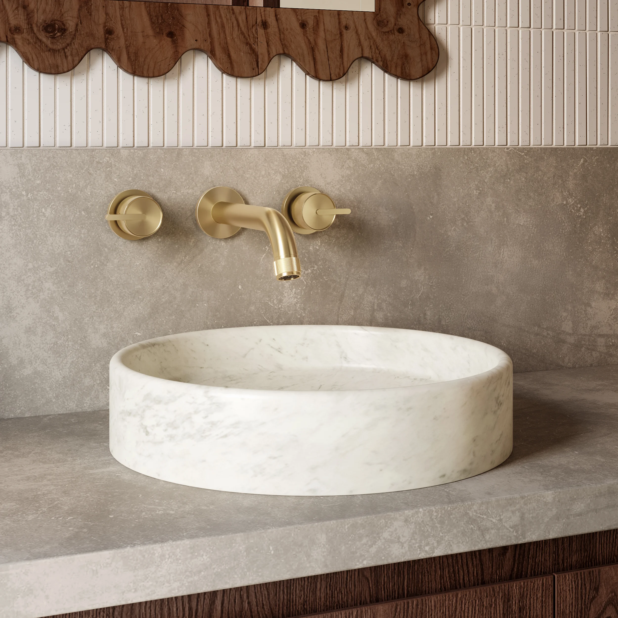 Pedra Round Basin Carrara Marble V2