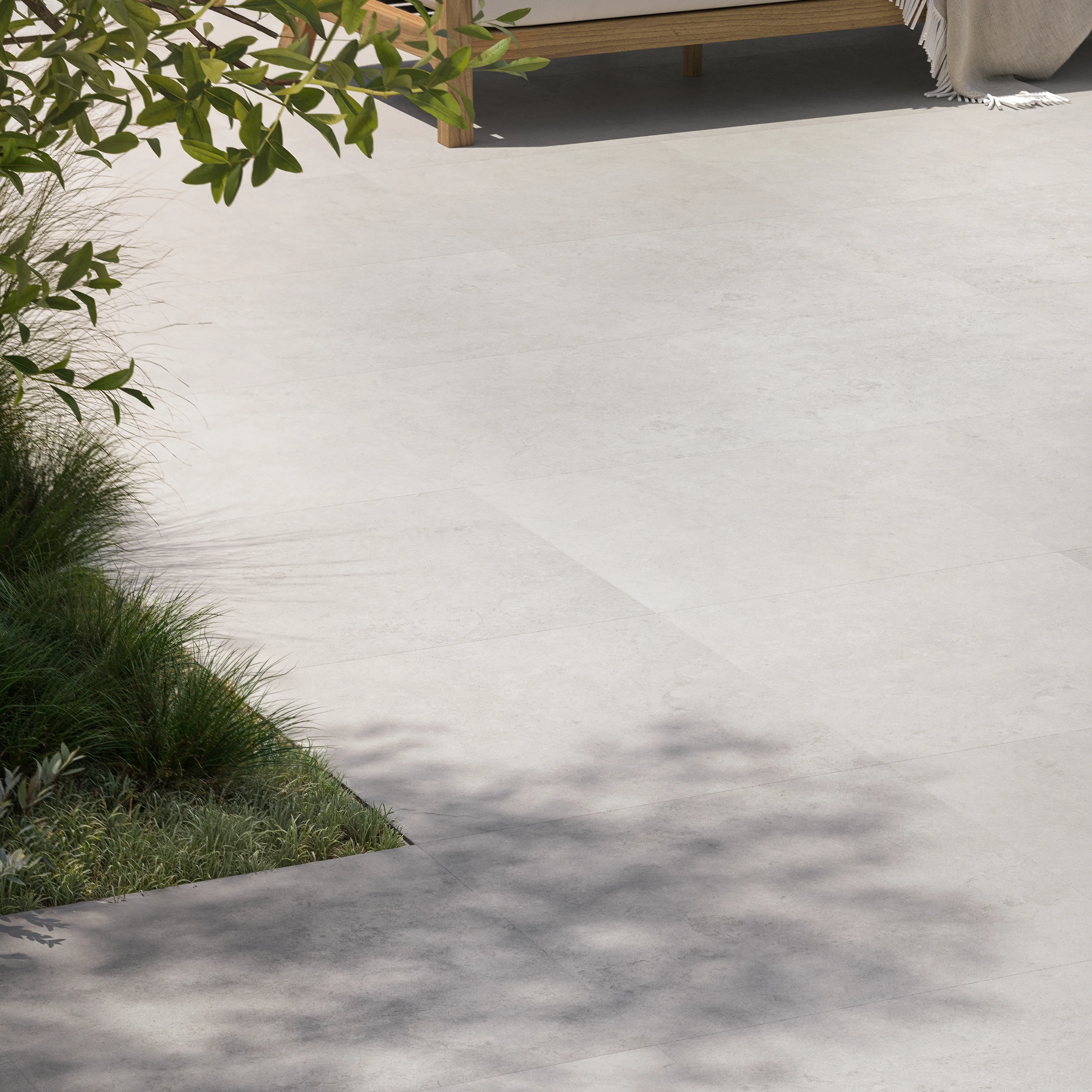 Lucca Limestone Look Outdoor Tile - Light Grey - 600 x 600 - Close Up