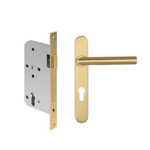 Davis Entry Door Handle and Lock Set - Brushed Brass