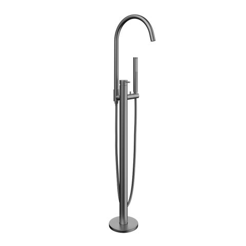 Elysian Floor Mounted Bath Filler with Hand Shower - Brushed Gunmetal