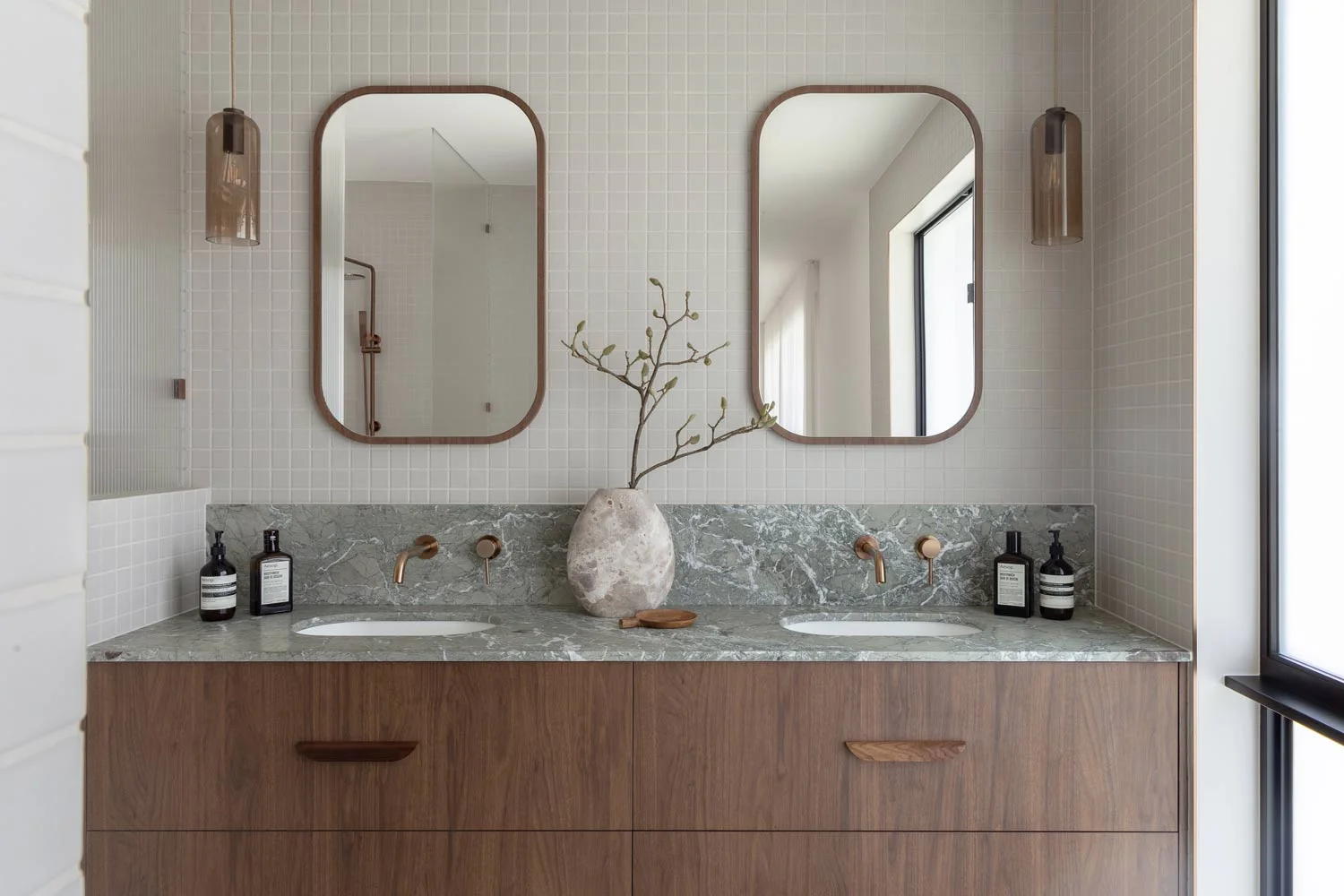 bathroom-vanity-vs-cabinet-green-marble-walnut-vanity-modern-bathroom