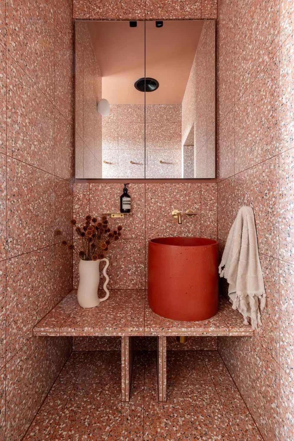 Bathroom Lighting Ideas Bold Pattern Red Basin