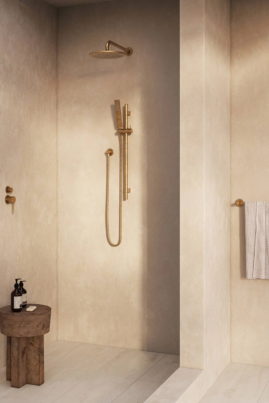 2025-interior-design-trends-tumble-aged-brass-shower-tapware