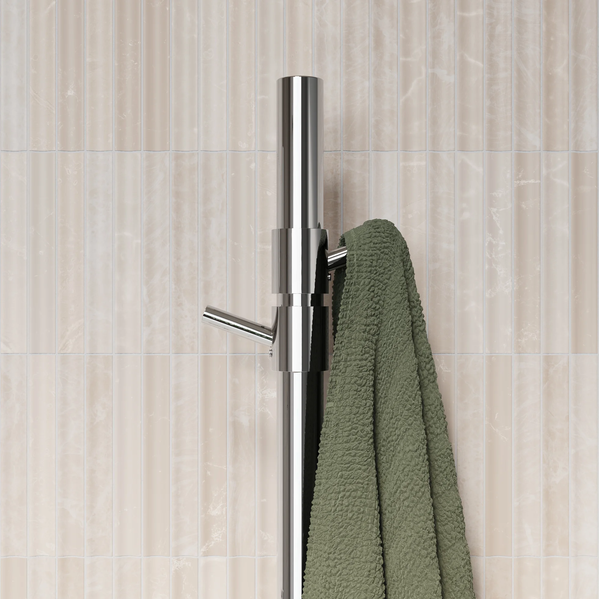 ModiAdjHeatedTowelRail Final View03 HooksClosup CH 01
