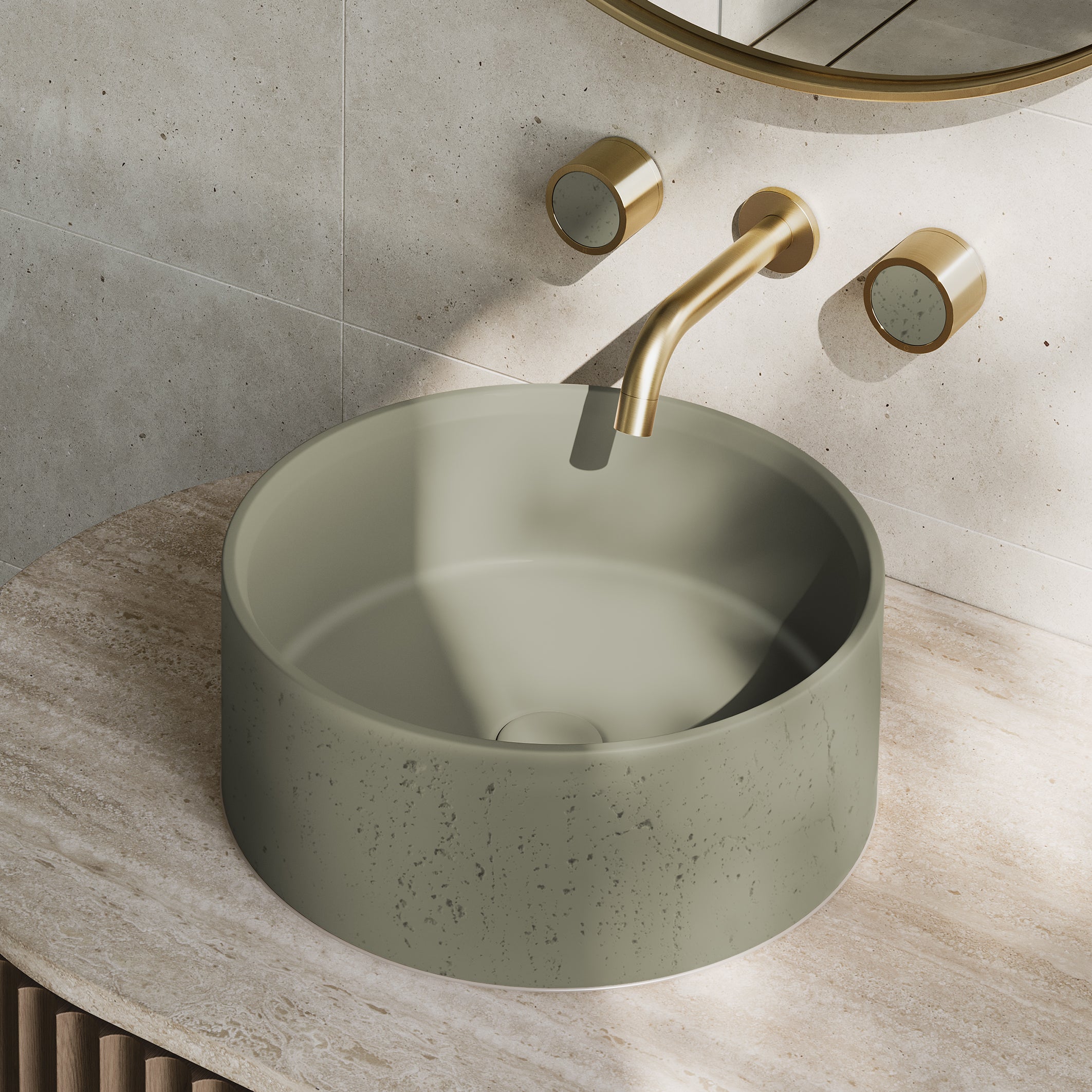 Atelis Concrete Basins   Pixi Tile Insert Taps Sage