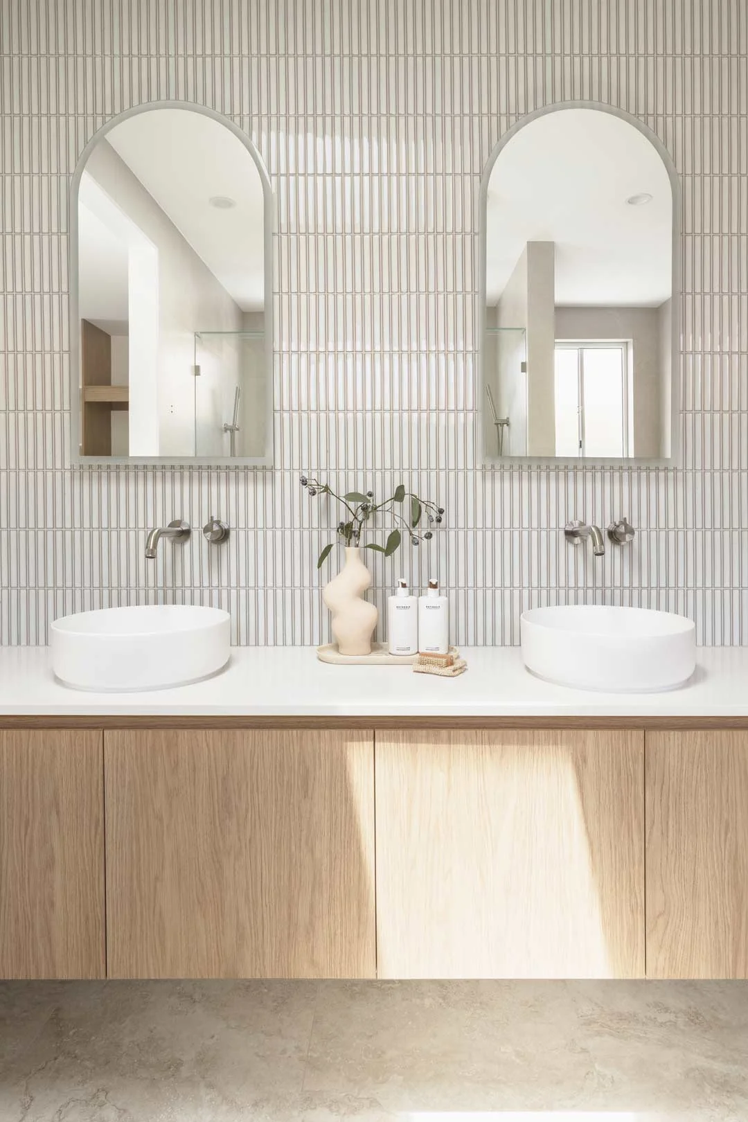 brushed-nickel-tapware-double-vanity-modern-coastal-interior