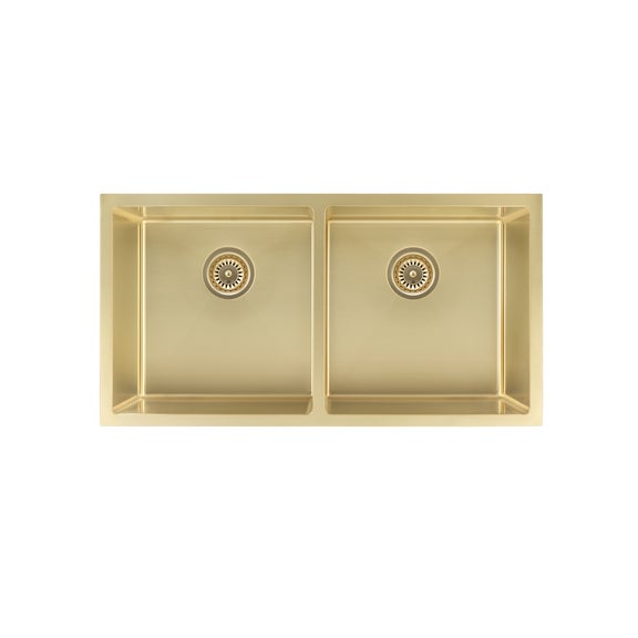 Zalo Double Kitchen Sink 855mm - Brushed Brass