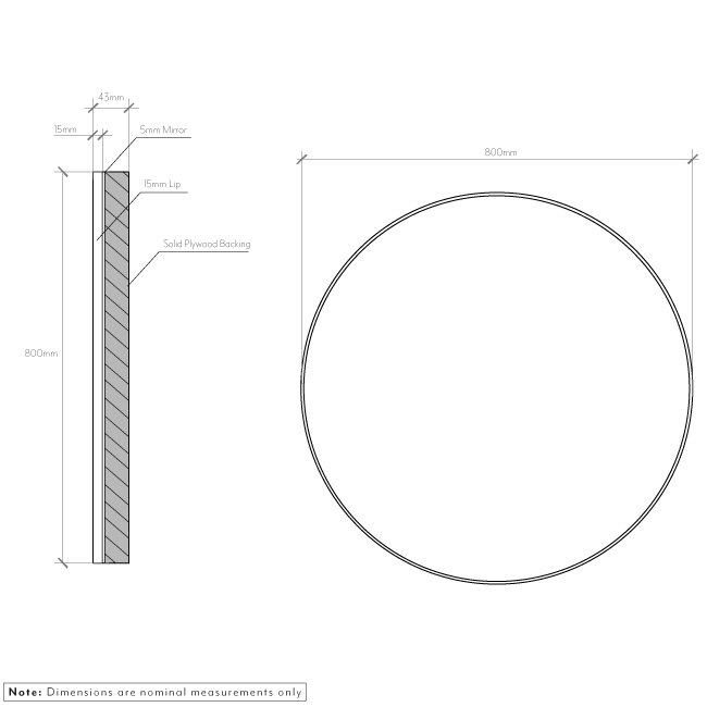 Lexi Handmade Mirror 800mm - Brushed Brass - Specifications 1