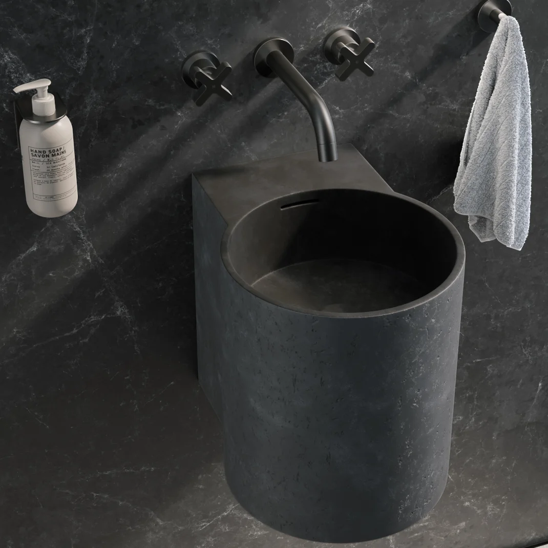 Side Angle Atelis Wall Mounted Basin Grey