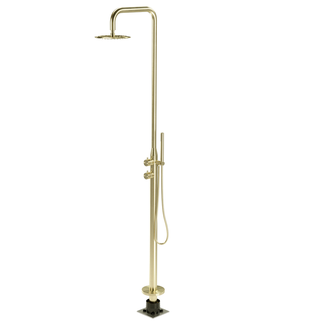 Sola Freestanding Outdoor Shower Set - Brushed Brass