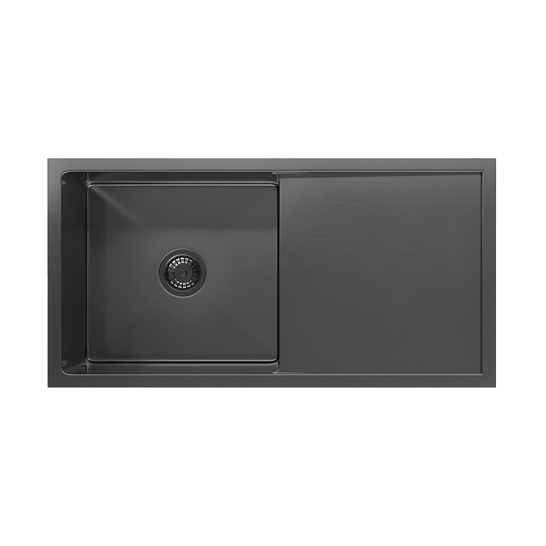 Jai Kitchen Sink Single 880mm - Brushed Gunmetal (Overflow)
