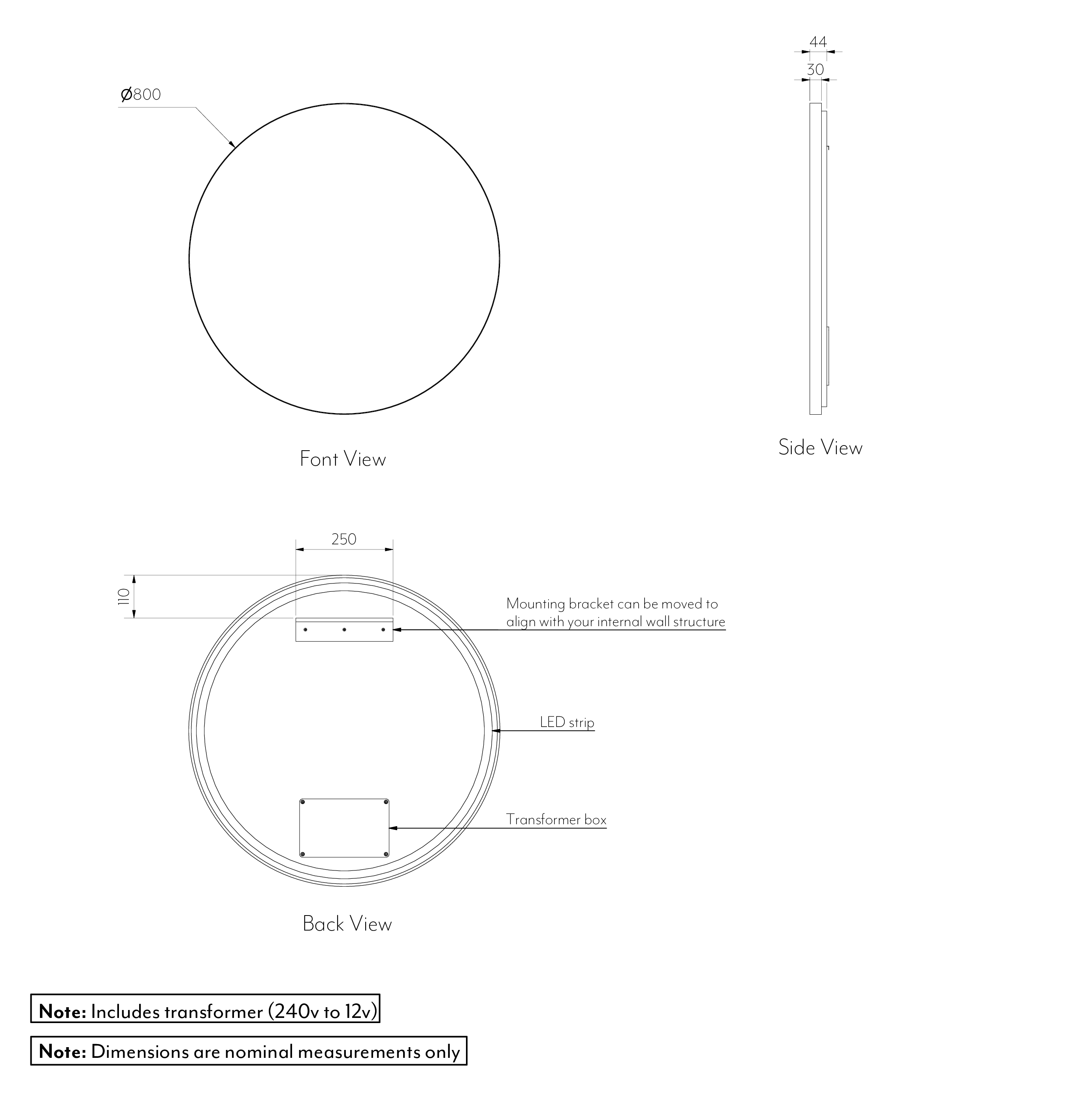 Round Mirror 800mm LED - SPEC