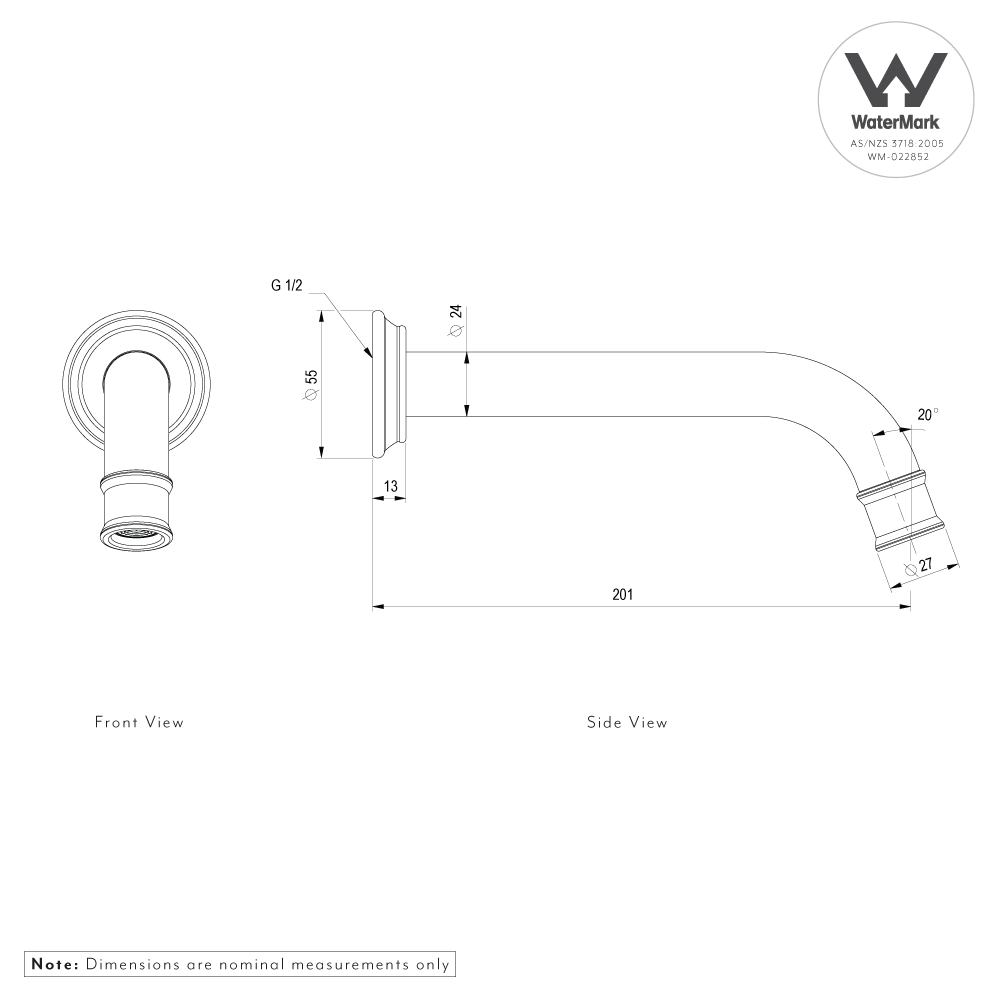 Kingsley Wall Mounted Spout Specifications WM