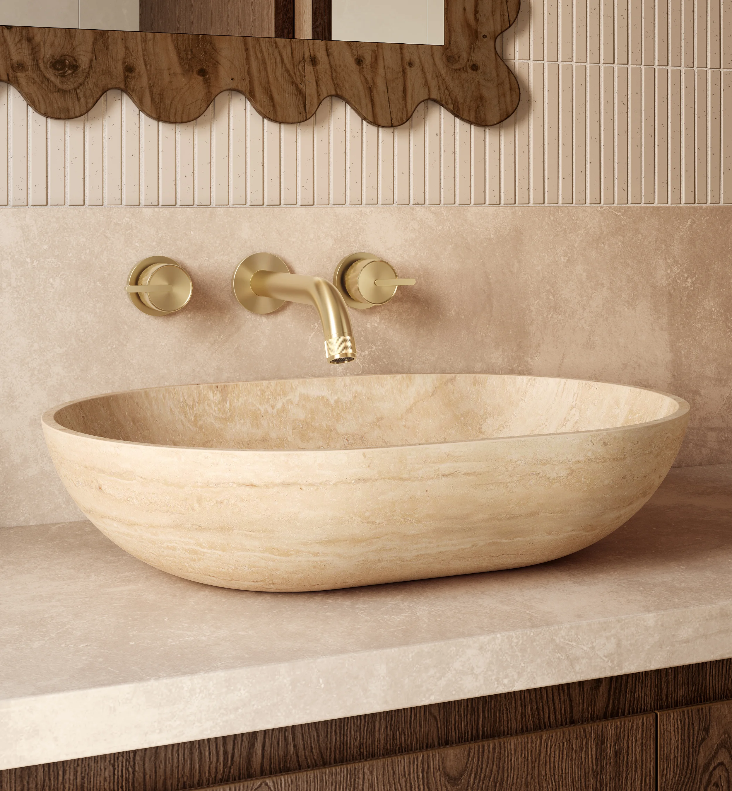 Pedra Oval Basin Beige Travertine V2