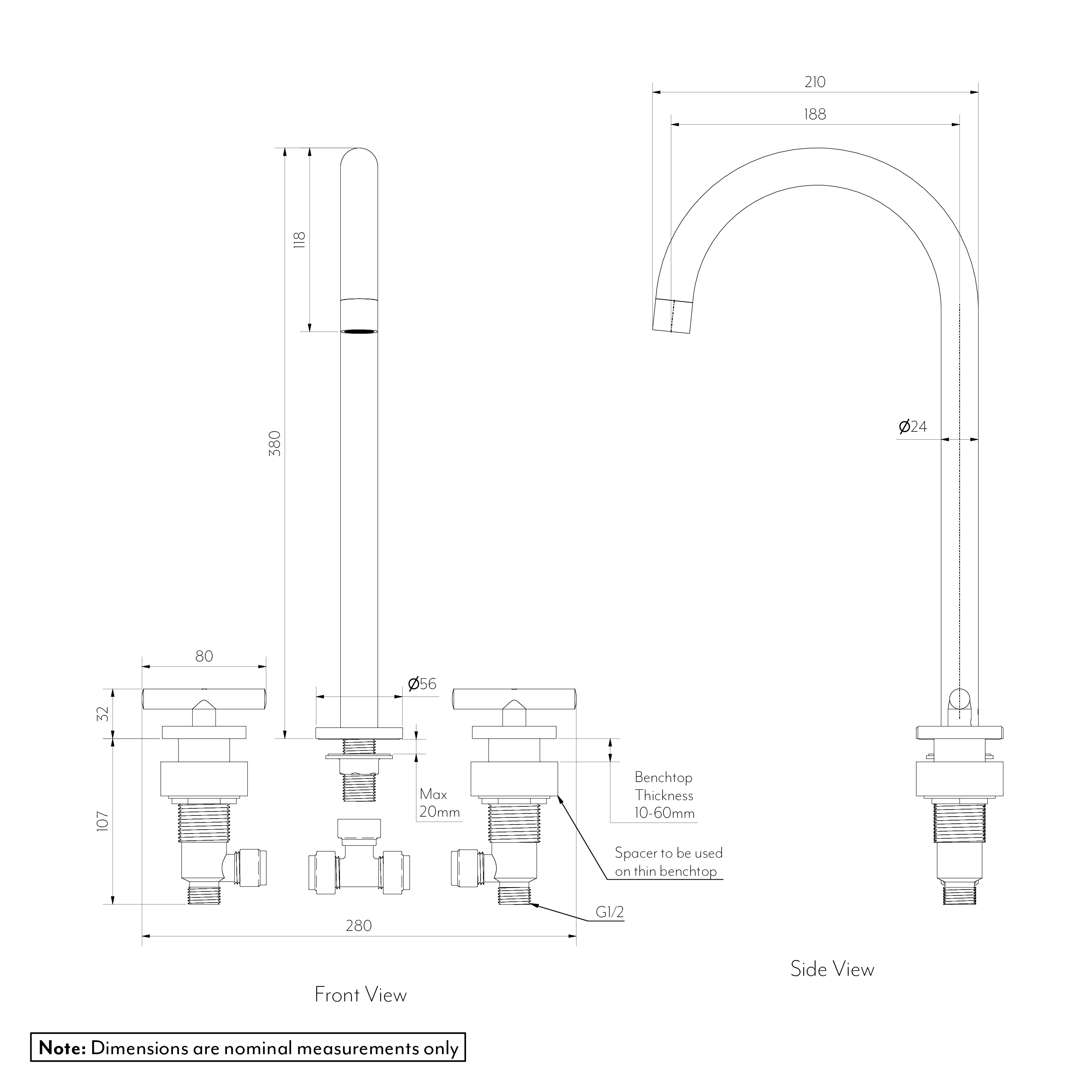 BARRE bench mounted Assembly Tap Set SPEC