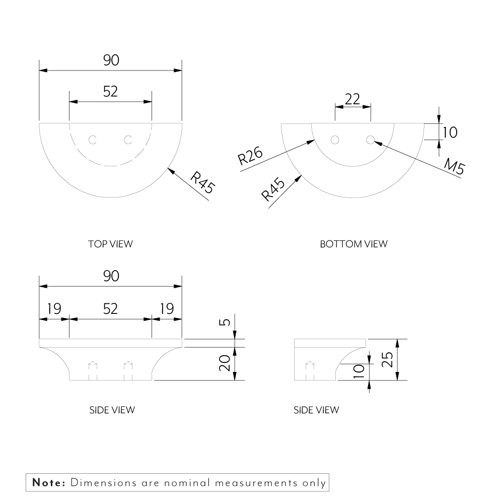 Hegman Half Moon Pull 90mm Pair Specifications
