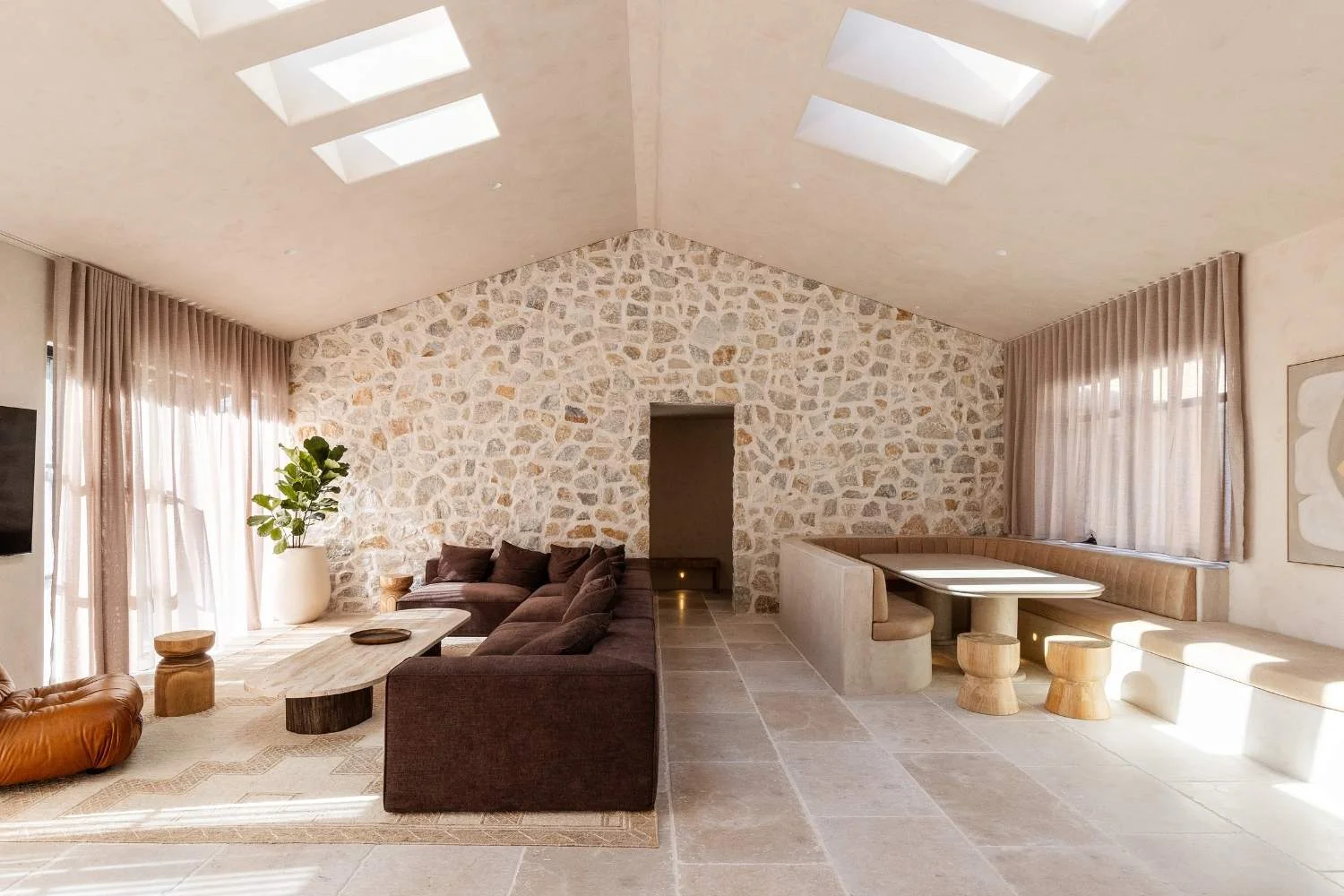 Modern Rustic Interior Design Textured Materials Living Dining Area Earthy