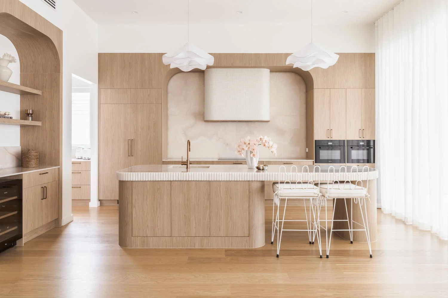white onyx marble neutral kitchen