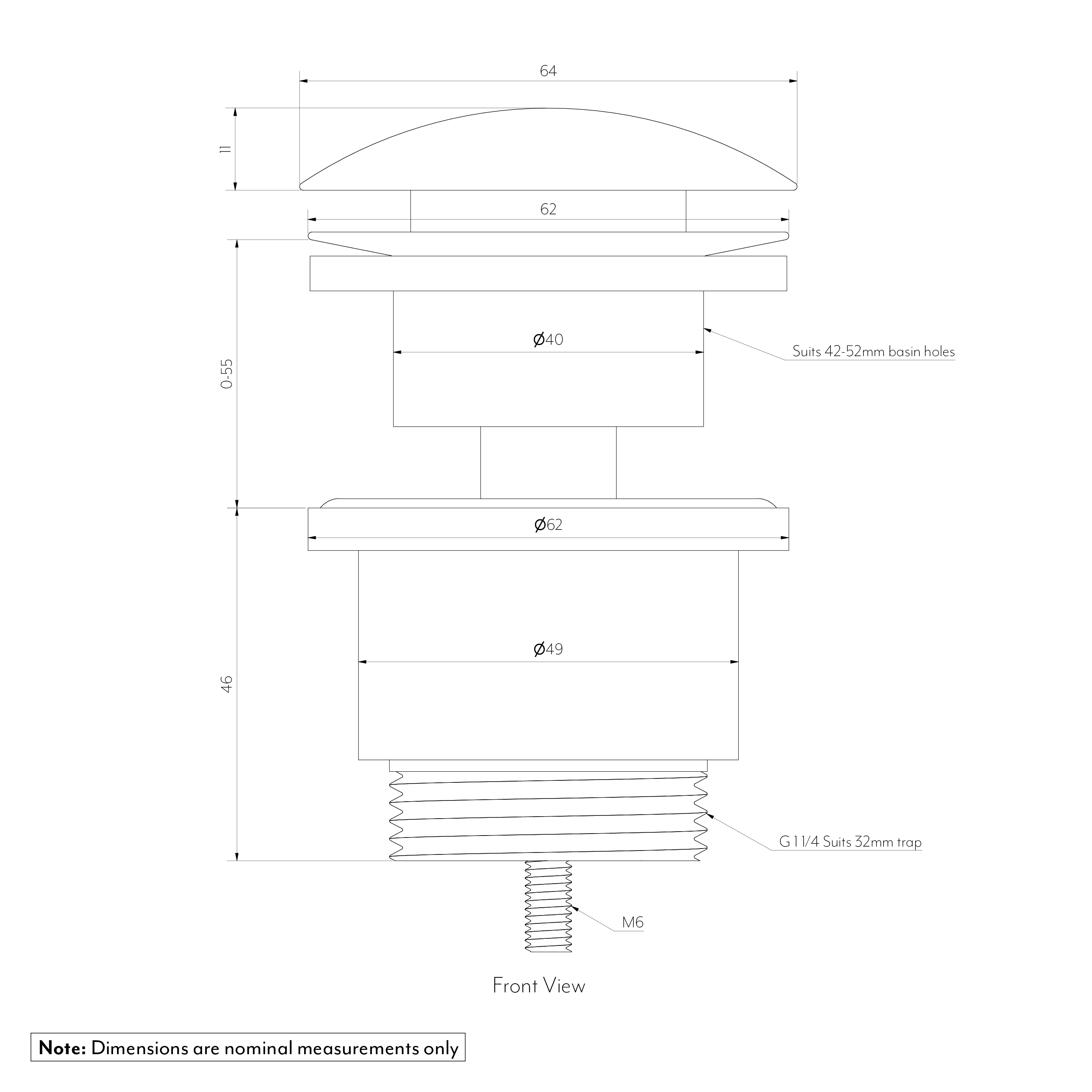 AVI POP-UP BASIN WASTE UK SPEC