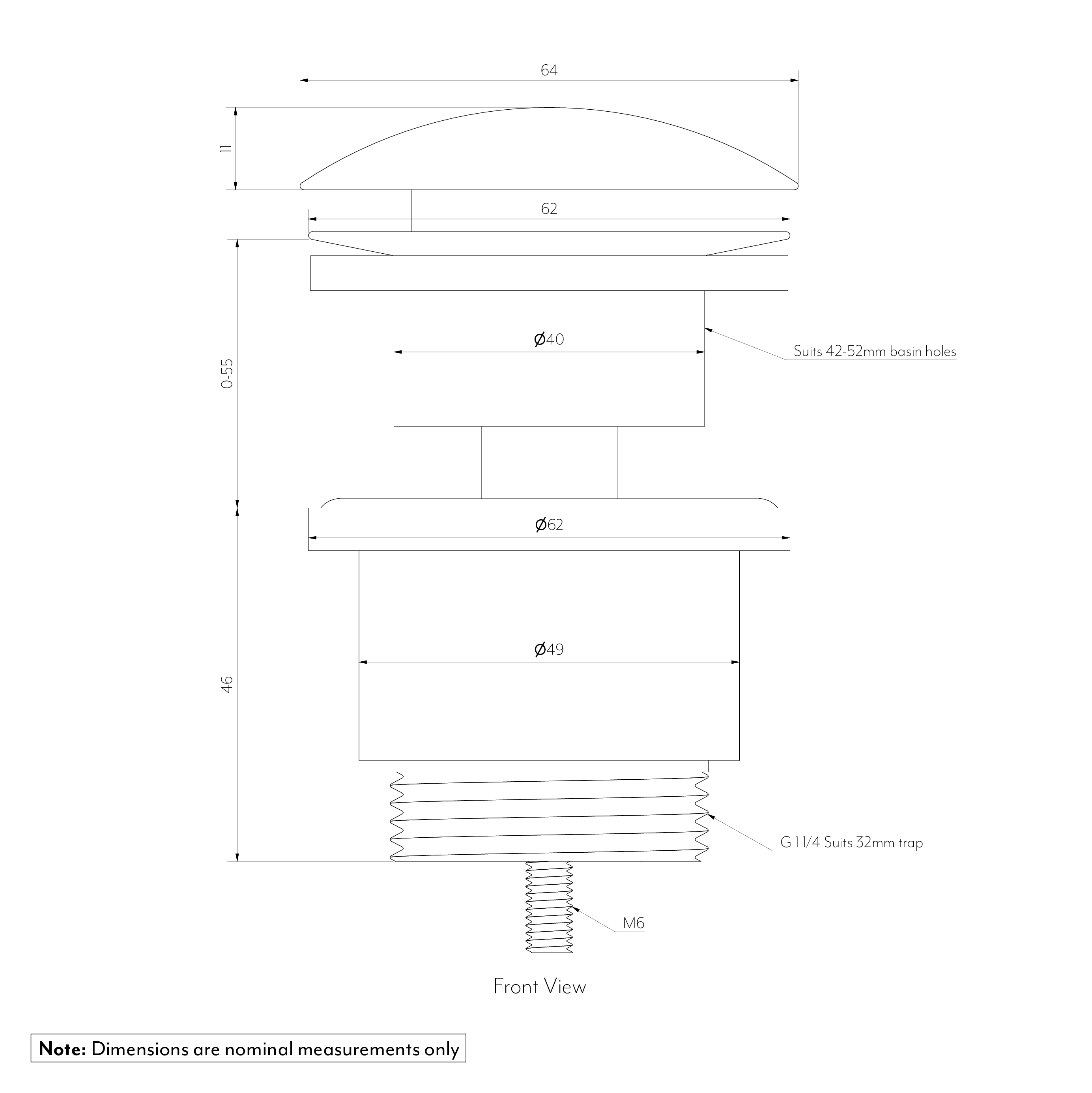 AVI POP-UP BASIN WASTE UK SPEC