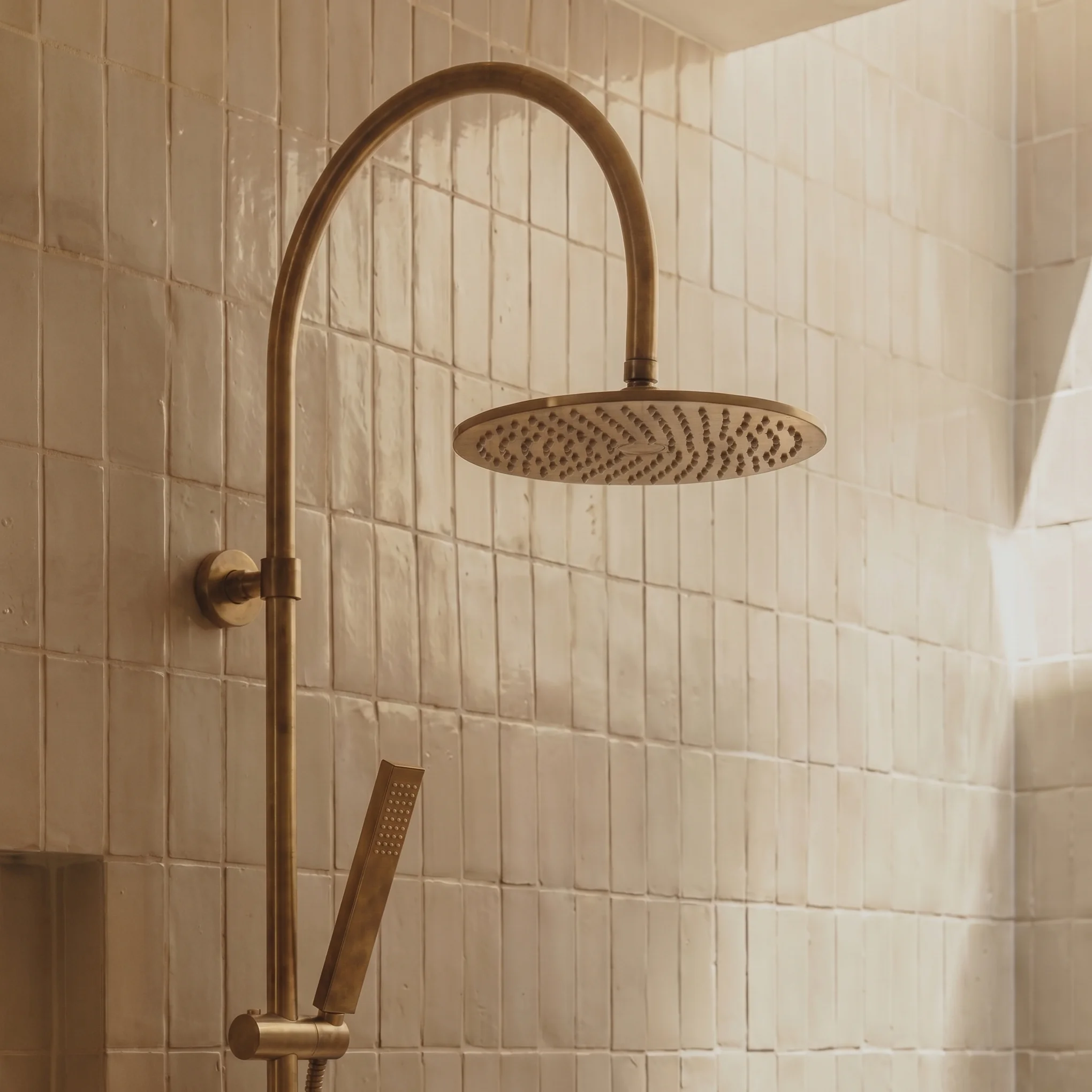 Elysian Gooseneck Shower Set Tumbled Aged Brass 2