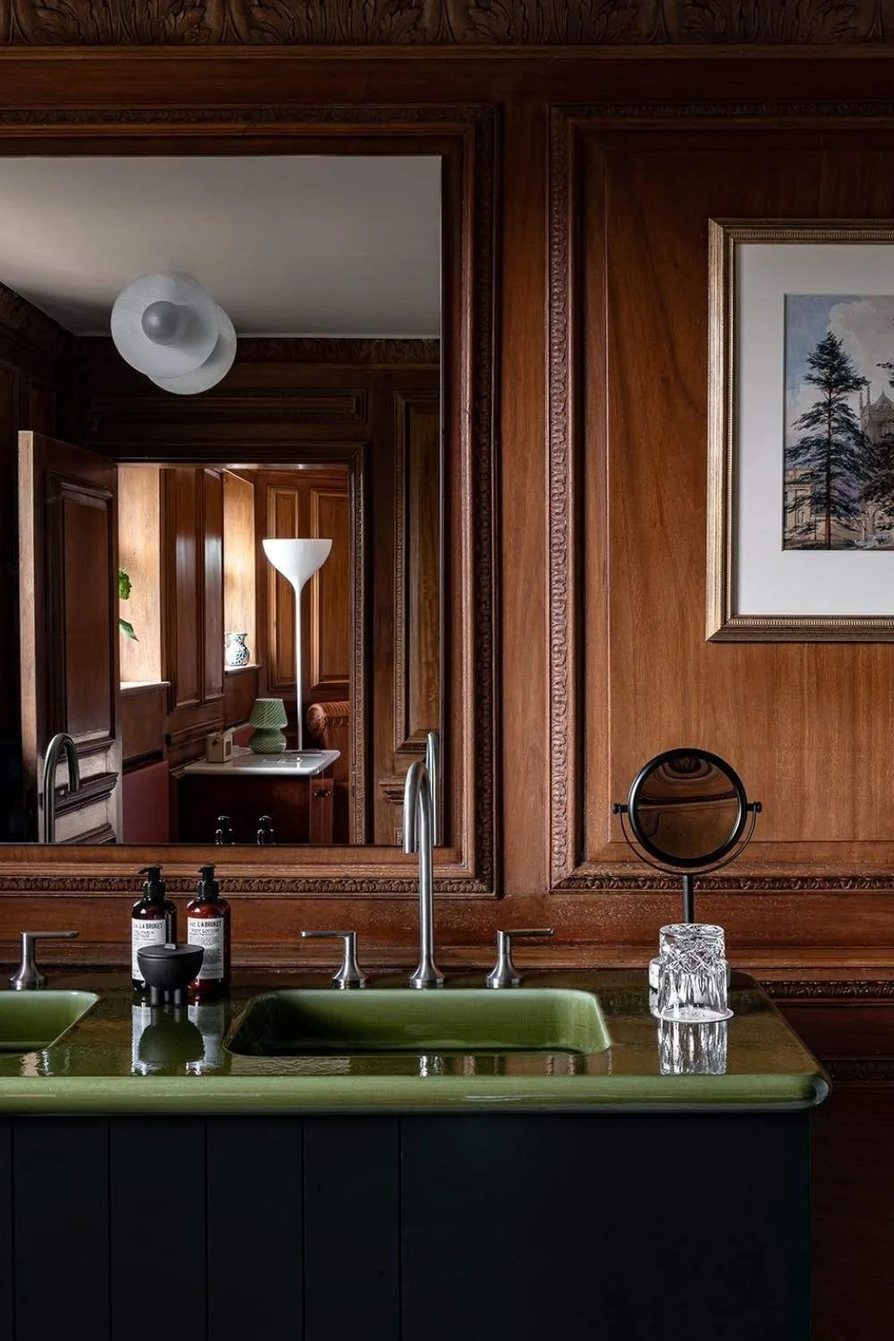 Vintage Bathroom Style Dark Timber Green Basin 