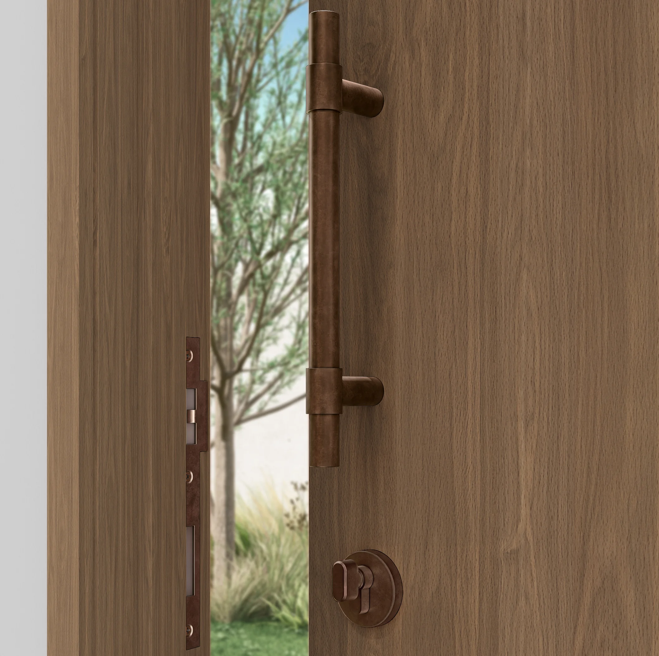 Antique%20Collection Hardware-Insetting EntryDoorPull KeyTurn%20Euro%20Cylinder CloseUpView02 Bronze