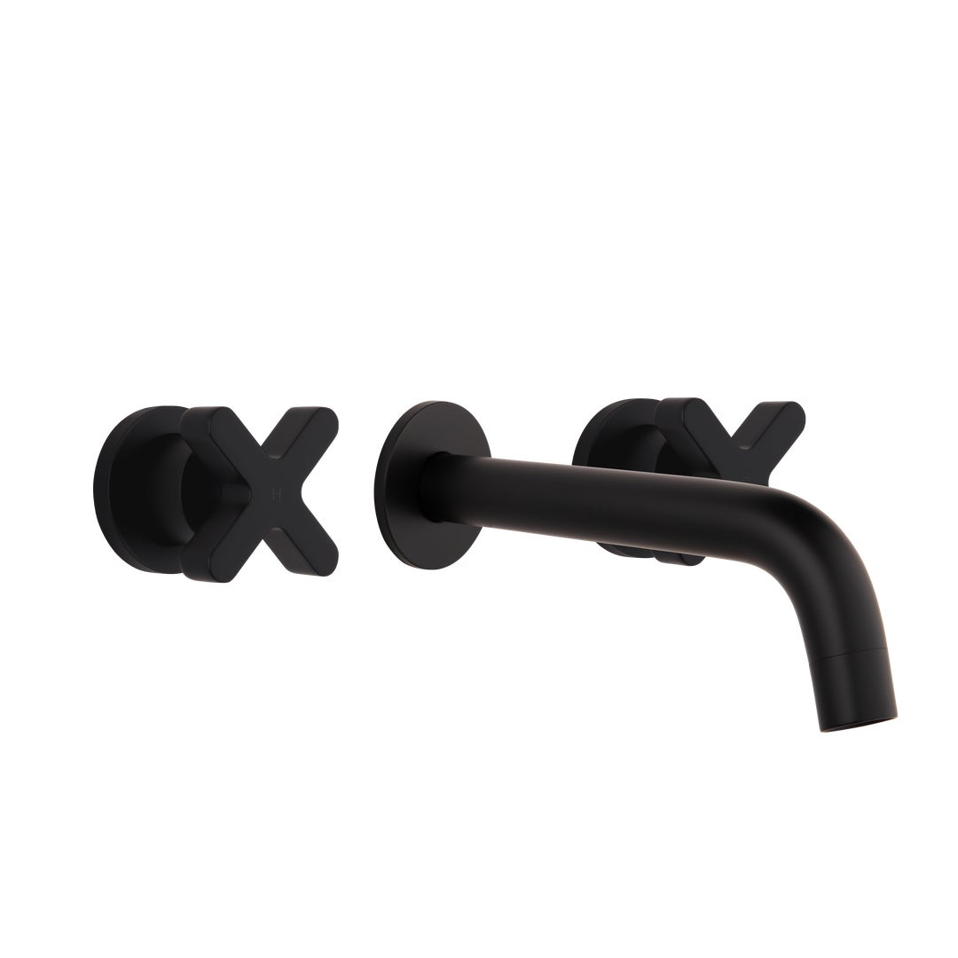 Cross Assembly Taps & Spout Set - Matte Black