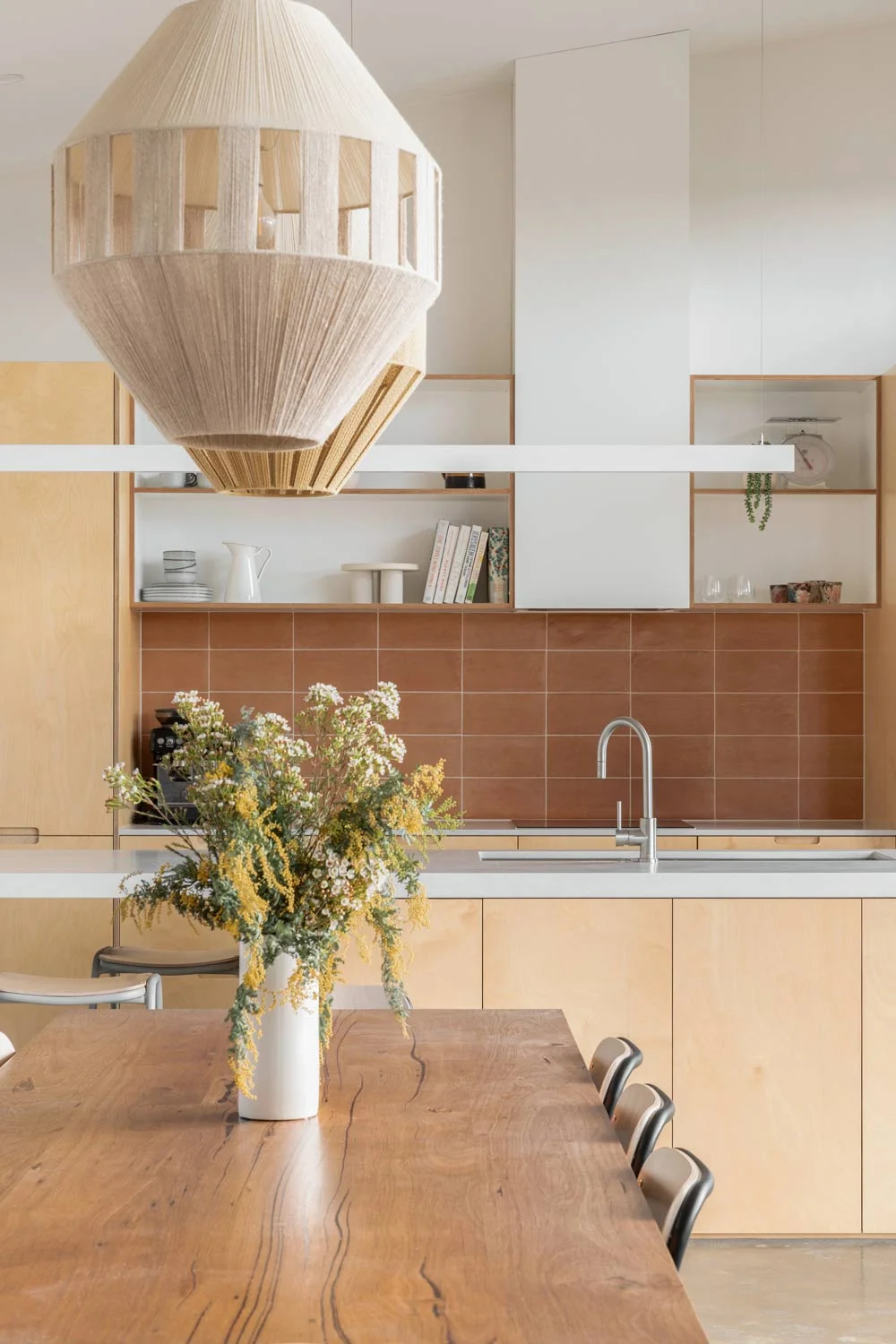 Tile-Trends-Sustainable-Materials-Rectangle-Clay-Tiles-Kitchen-Splashback-Brushed-Nickel-Kitchen-Mixer