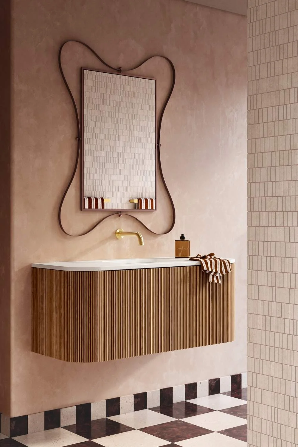 Modern Bathroom Vanities Kairi Curved Timber Fluted Vanity