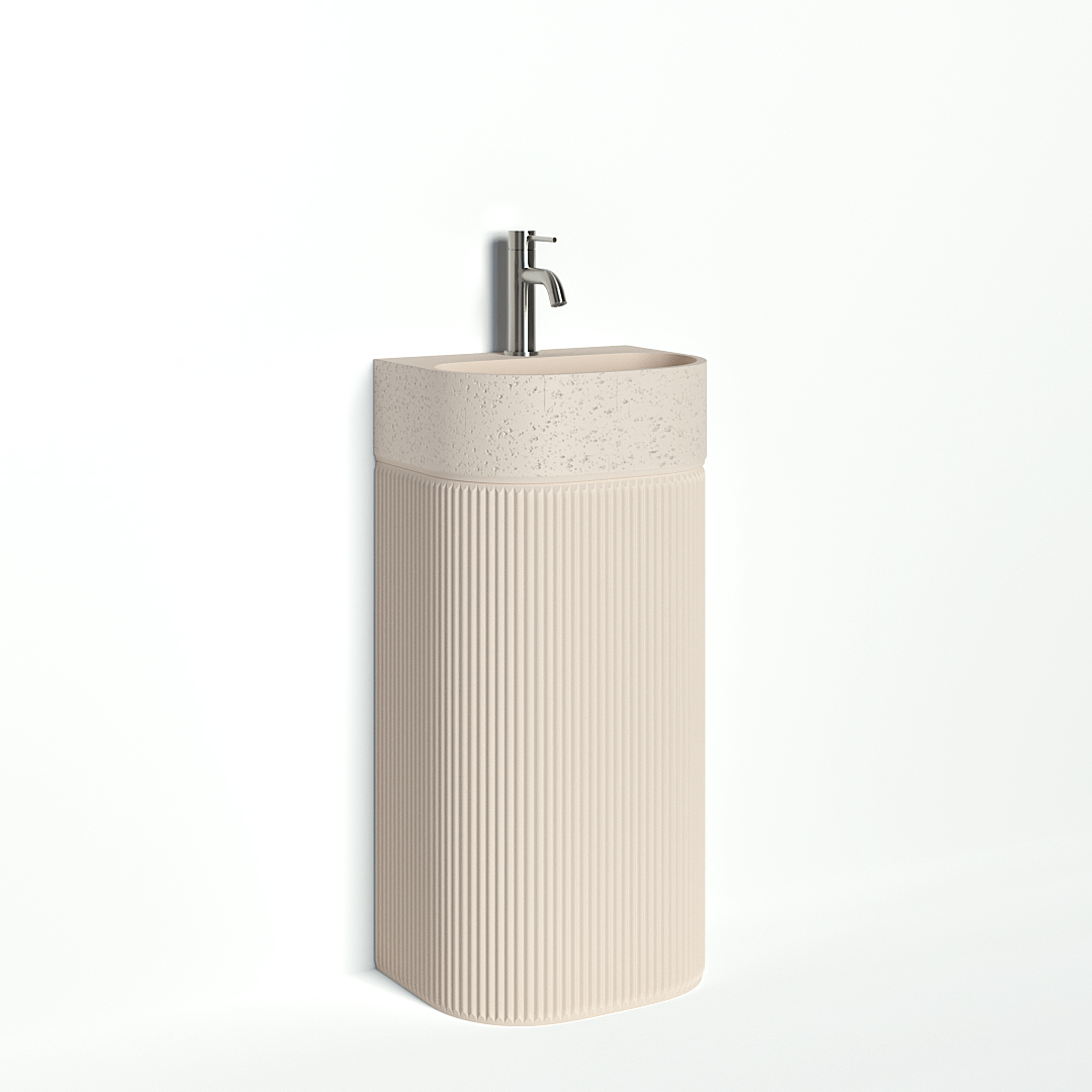Nelios Concrete Pedestal Basin - Almond