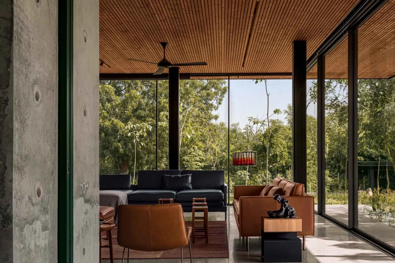 Industrial Interior Design Living Concrete Timber Clad Ceiling