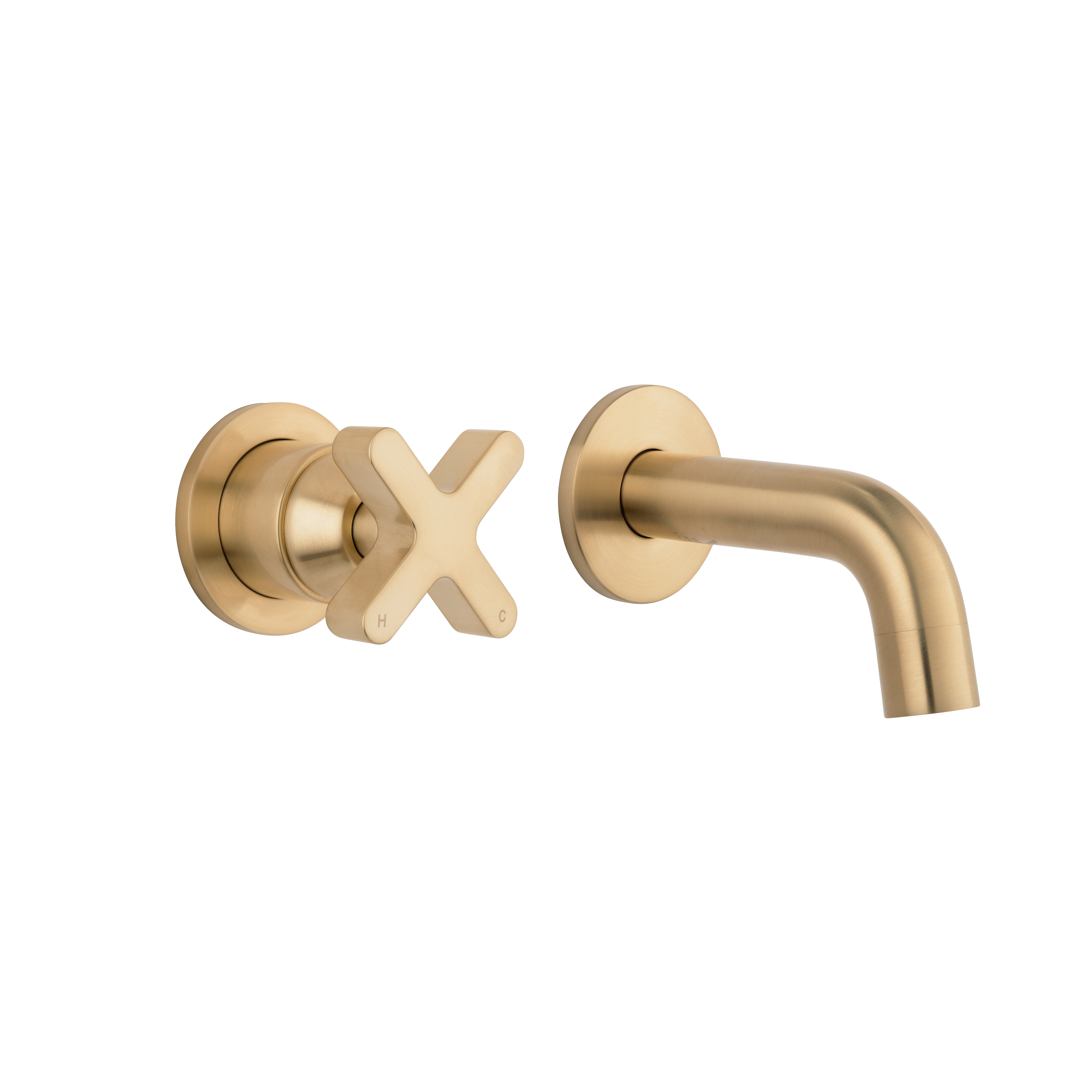 Cross Progressive Mixer & Mini Spout Set - Brushed Brass