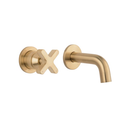 Cross Progressive Mixer & Mini Spout Set - Brushed Brass