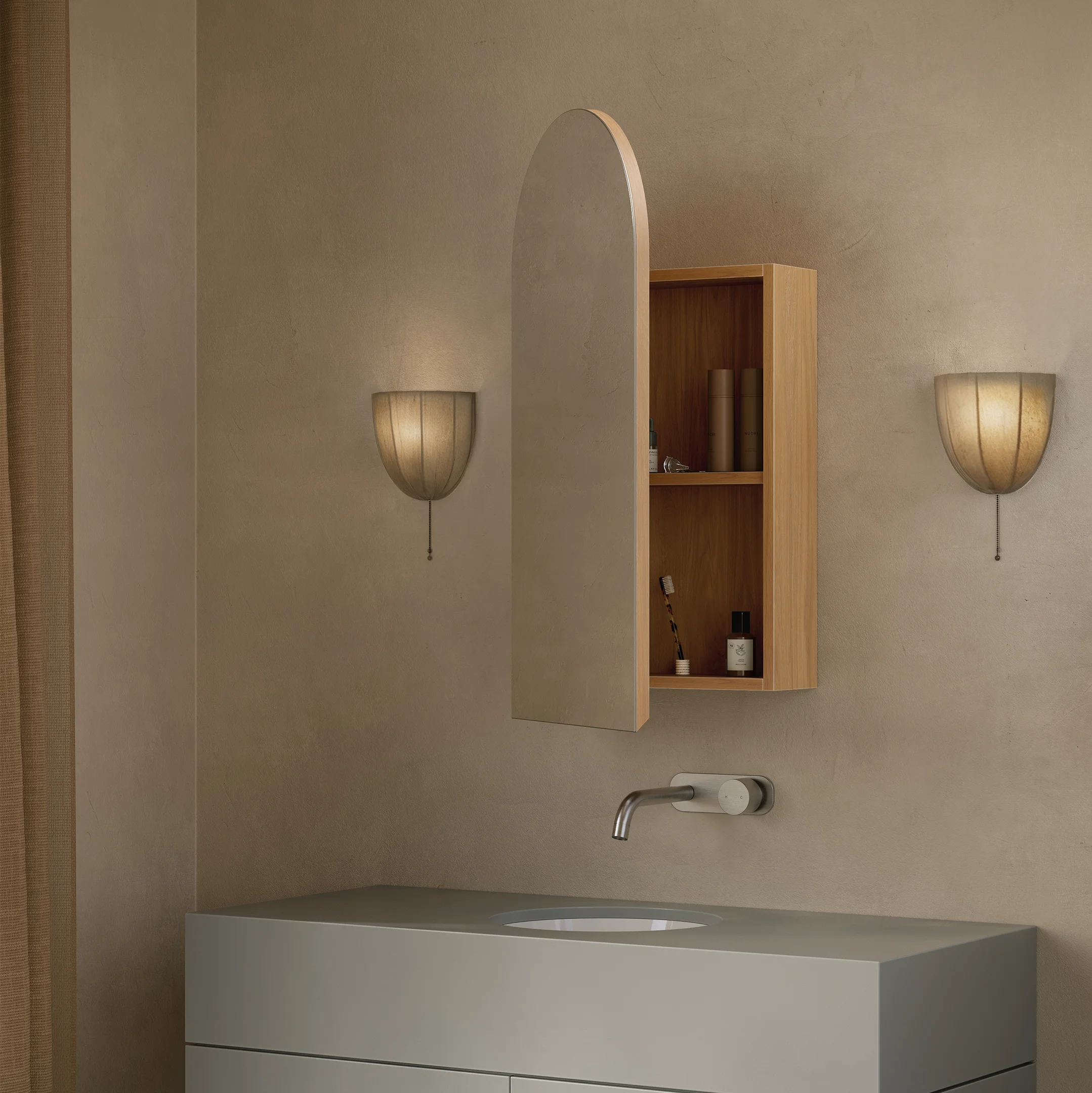 Mona Arch Mirror cabinets-450mmx900mm Zuri Round Undercounter Basin Milani BN