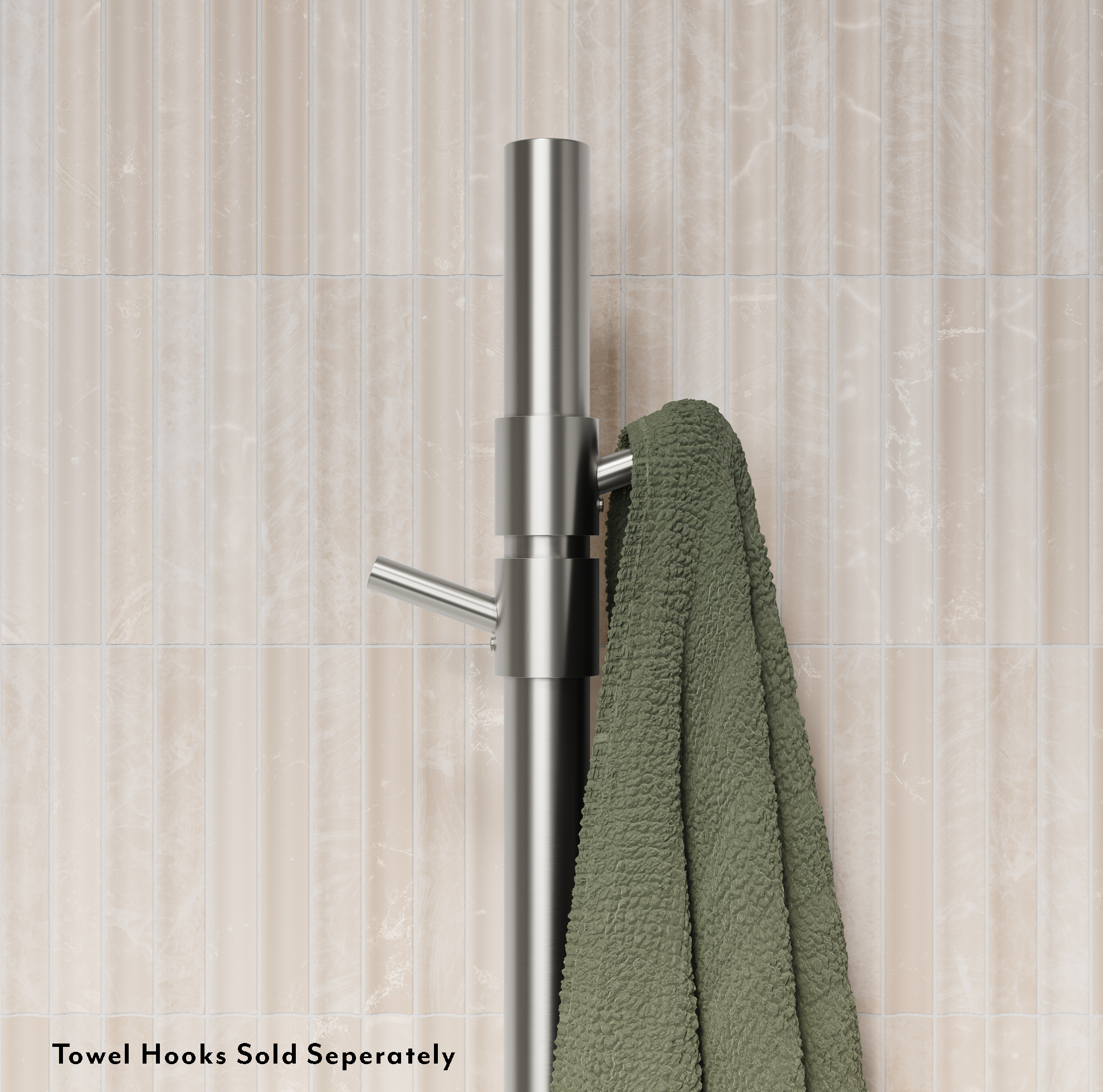 ModiAdjHeatedTowelRail Final View03 HooksClosup SS Disclaimer