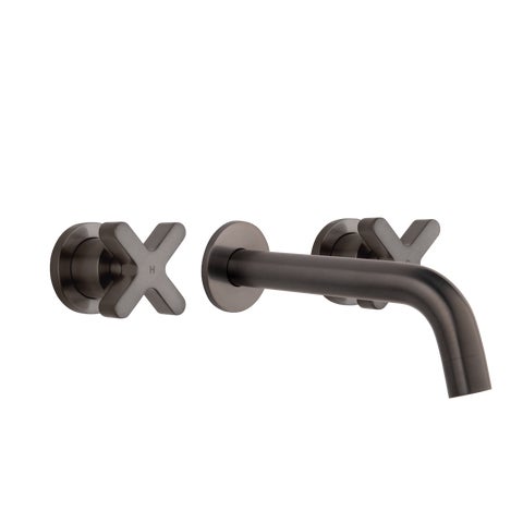 Cross Assembly Taps & Spout Set - Brushed Gunmetal