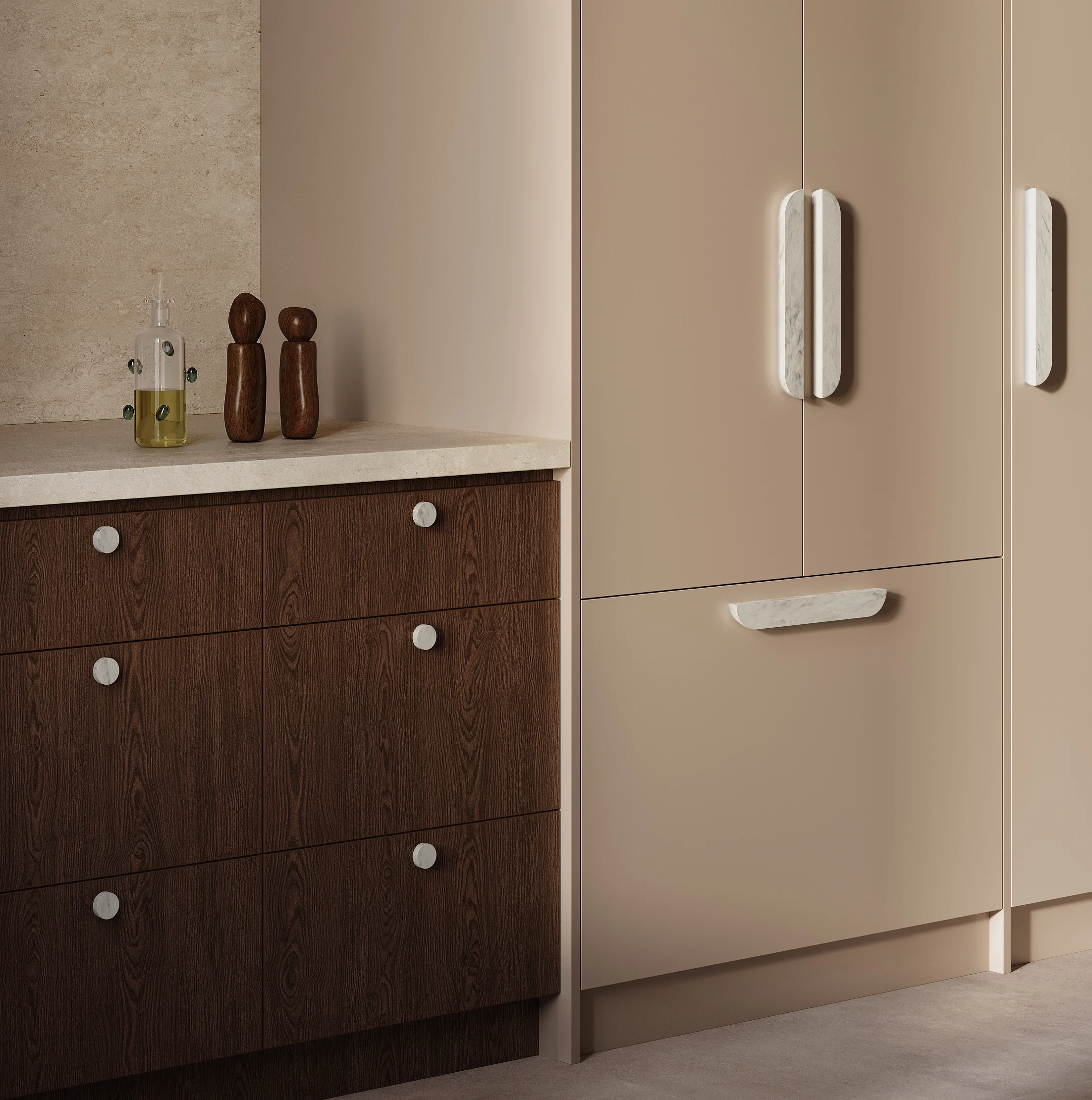 Pedra%20Curve%20Cabinetry%20Pull%20320mm%20Pedra%20Large%20Knob%2035mm Carrara%20Marble