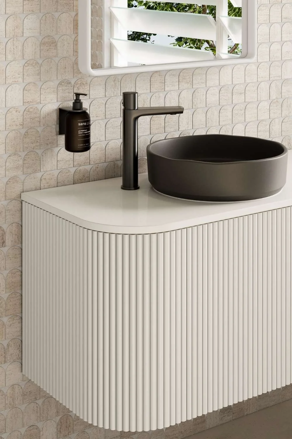 Modern Bathroom Vanities Kairi Curved Fluted Timber Vanity White
