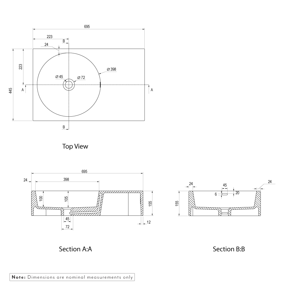 Coco Wall Mounted Basin Specifcations