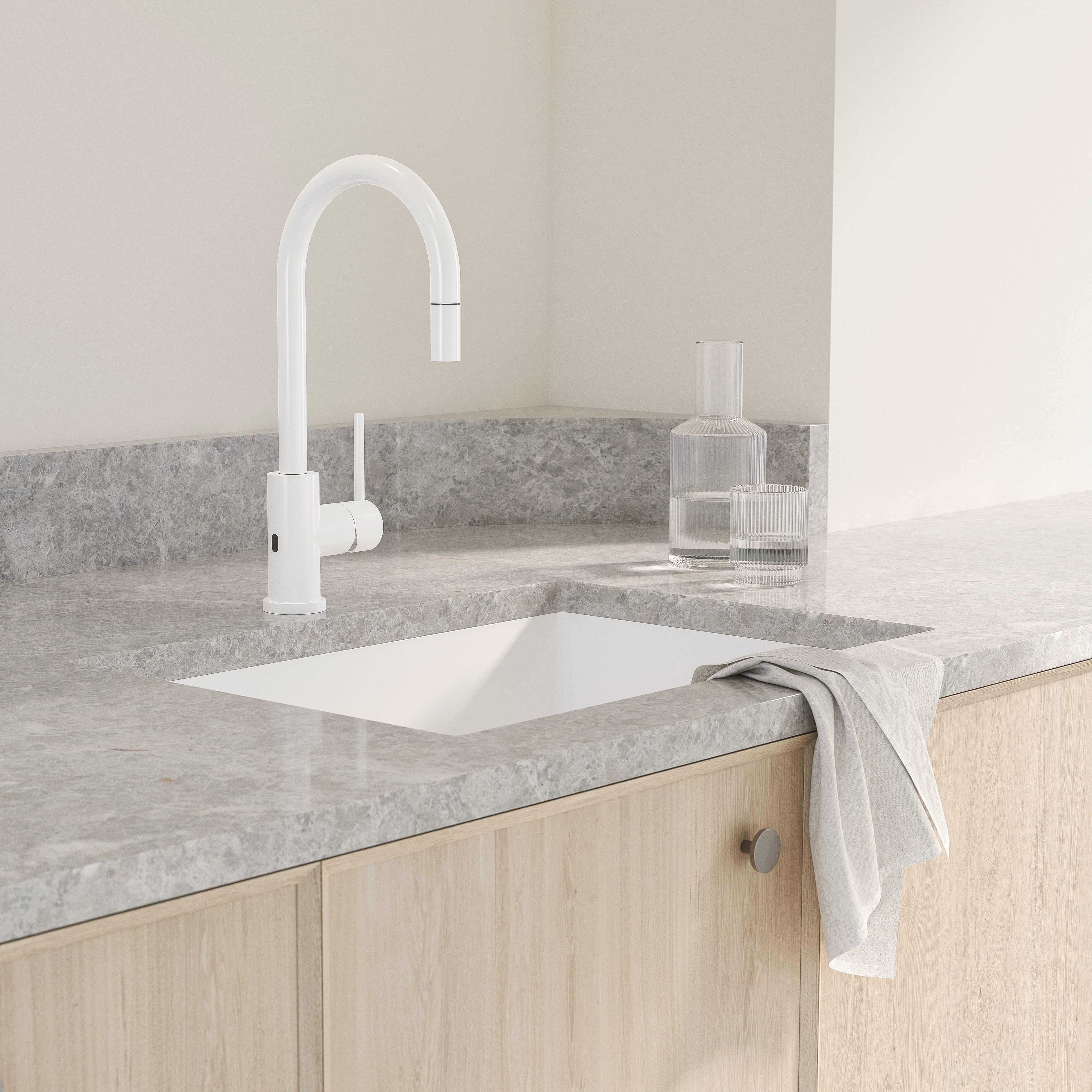 Elysian Sensor Commercial Pull Out Kitchen Mixer White