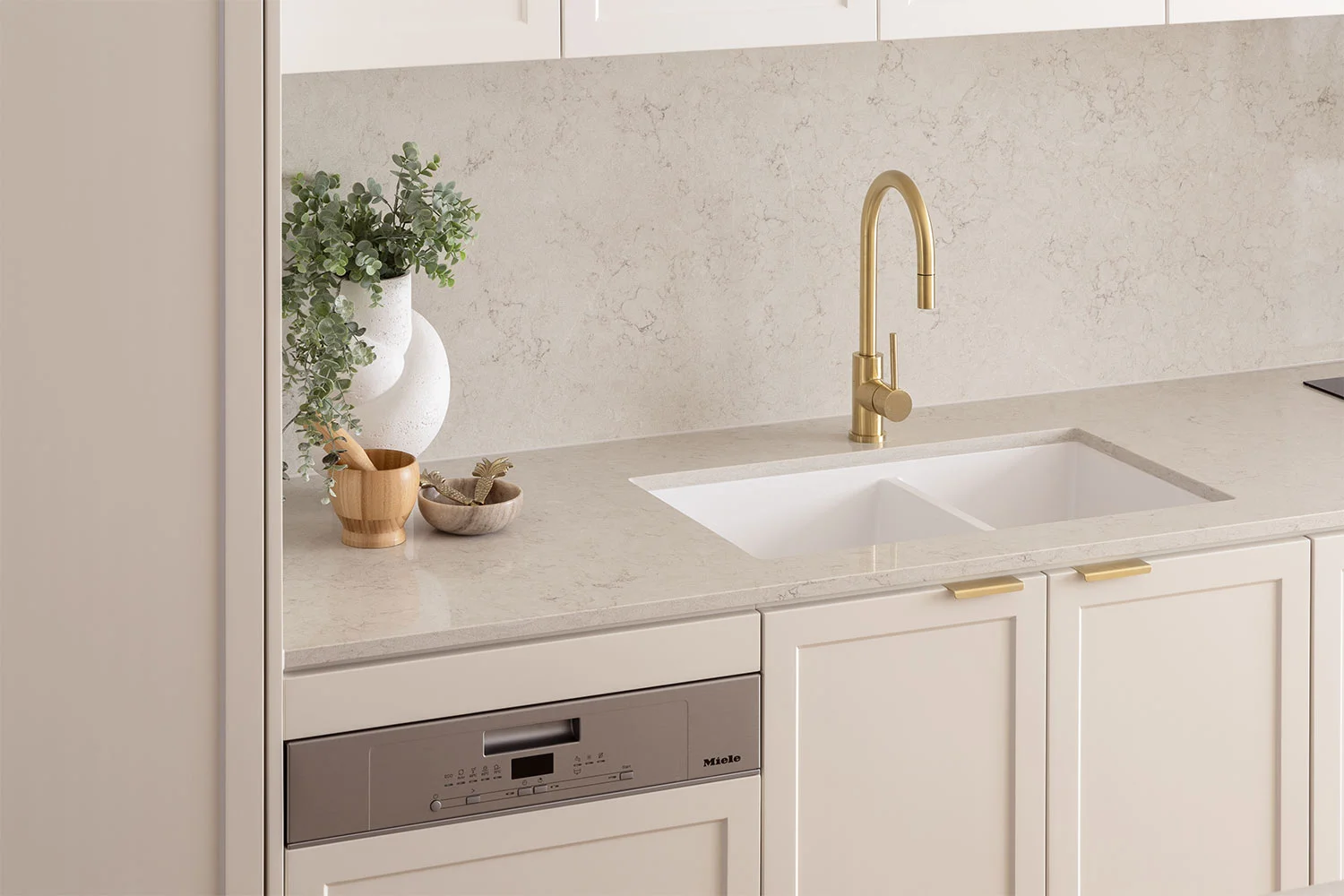 Shaker-Style-Kitchen-Off-White-Cabinetry-Brushed-Brass-Kitchen-Tap-Double-Sink